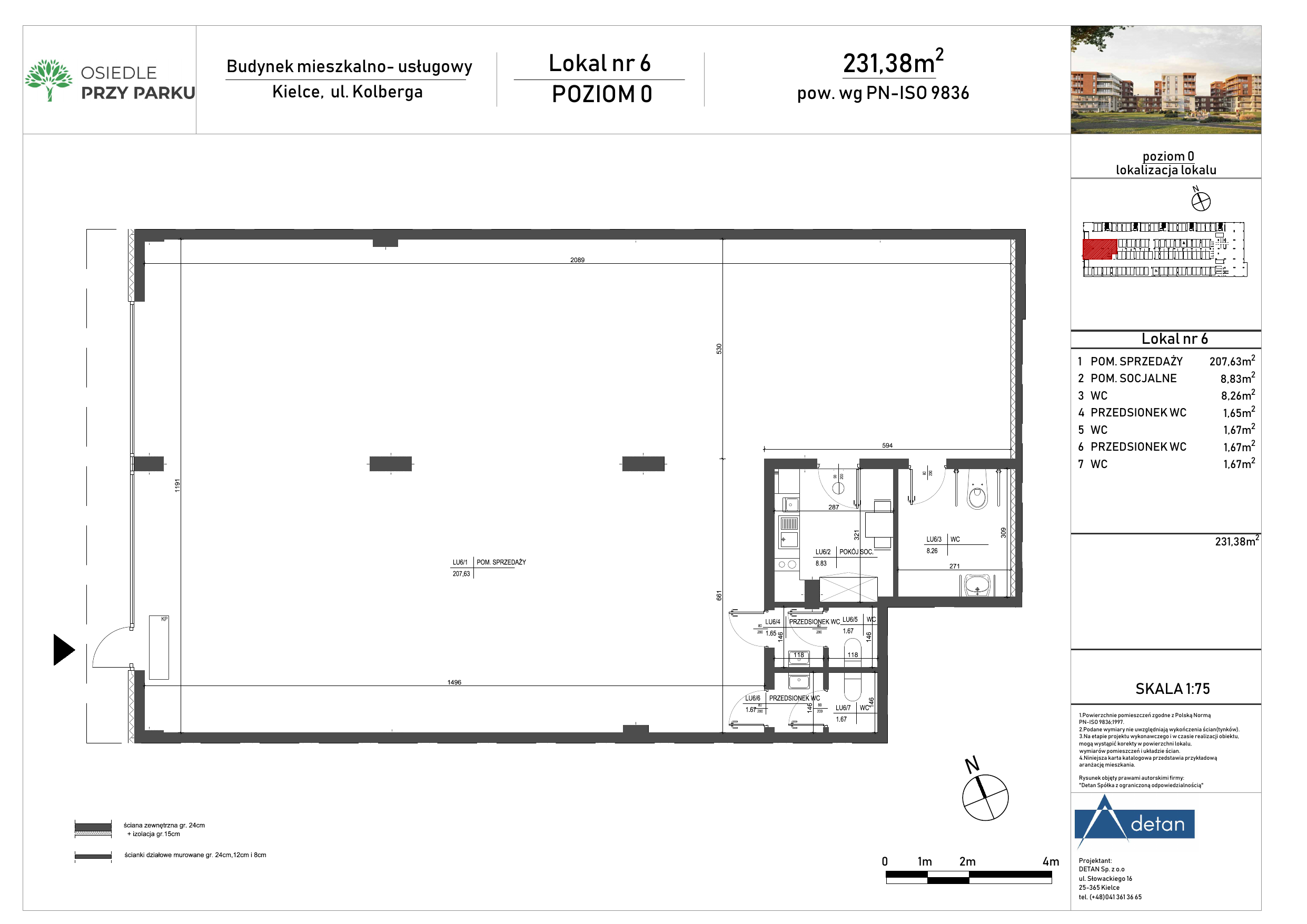 Lokal użytkowy 231,38 m², oferta nr LU6, Przy Parku - lokale użytkowe, Kielce, Czarnów, ul. O. Kolberga 19-idx