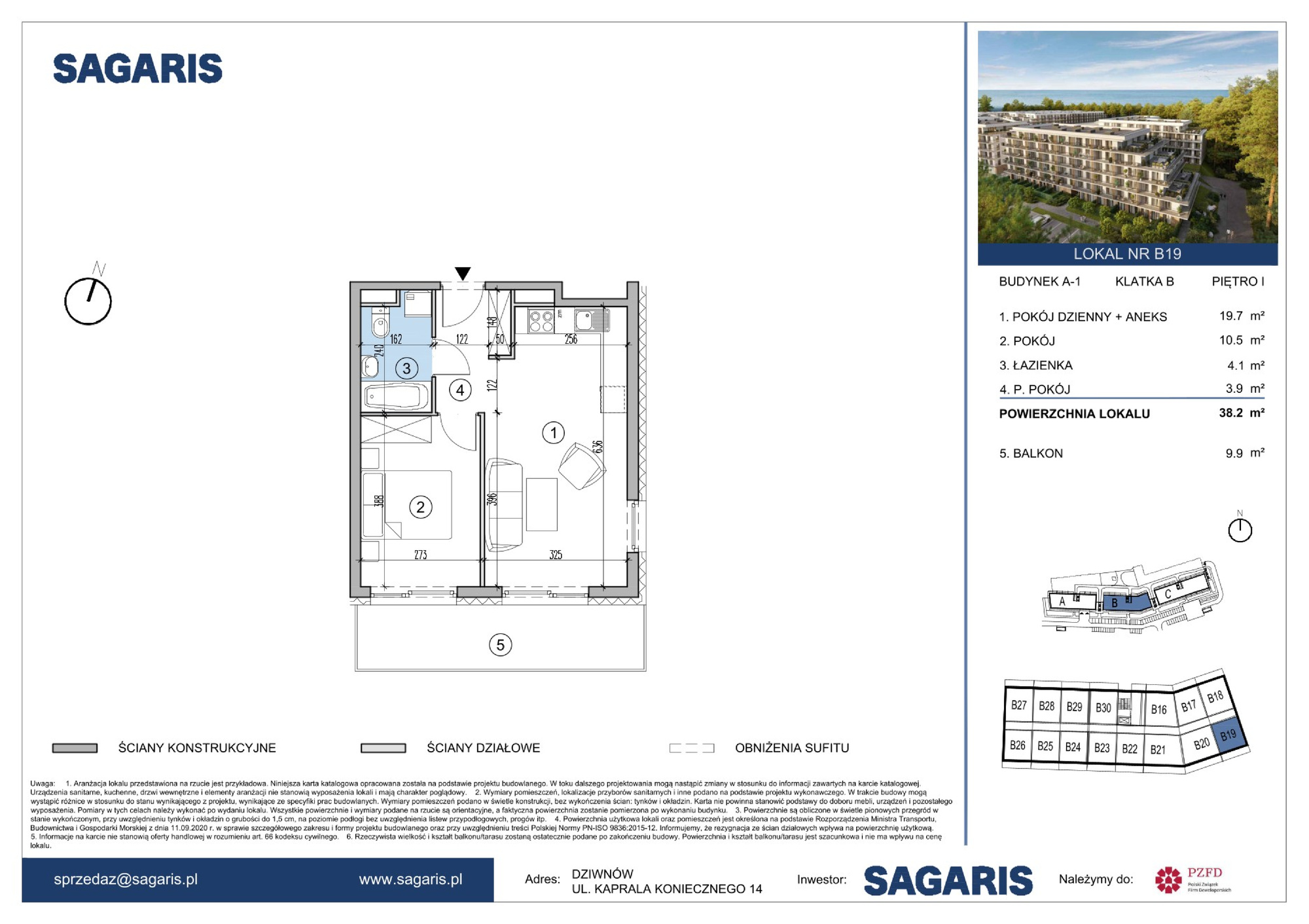 Apartament 38,20 m², piętro 1, oferta nr B19, ESSENSE Baltic Resort, Dziwnów, ul. Kaprala Koniecznego 14-idx