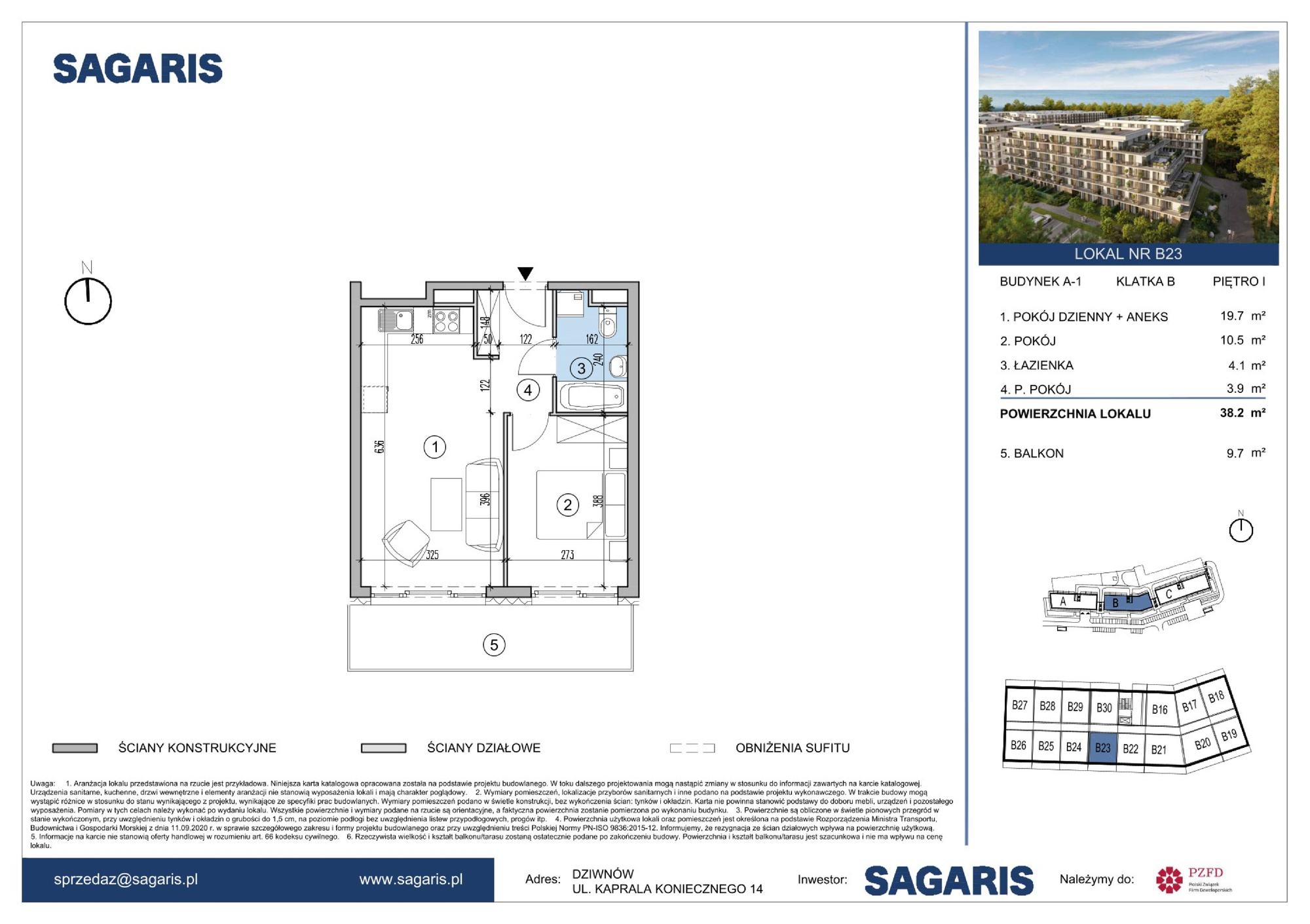 Apartament 38,20 m², piętro 1, oferta nr B23, ESSENSE Baltic Resort, Dziwnów, ul. Kaprala Koniecznego 14-idx