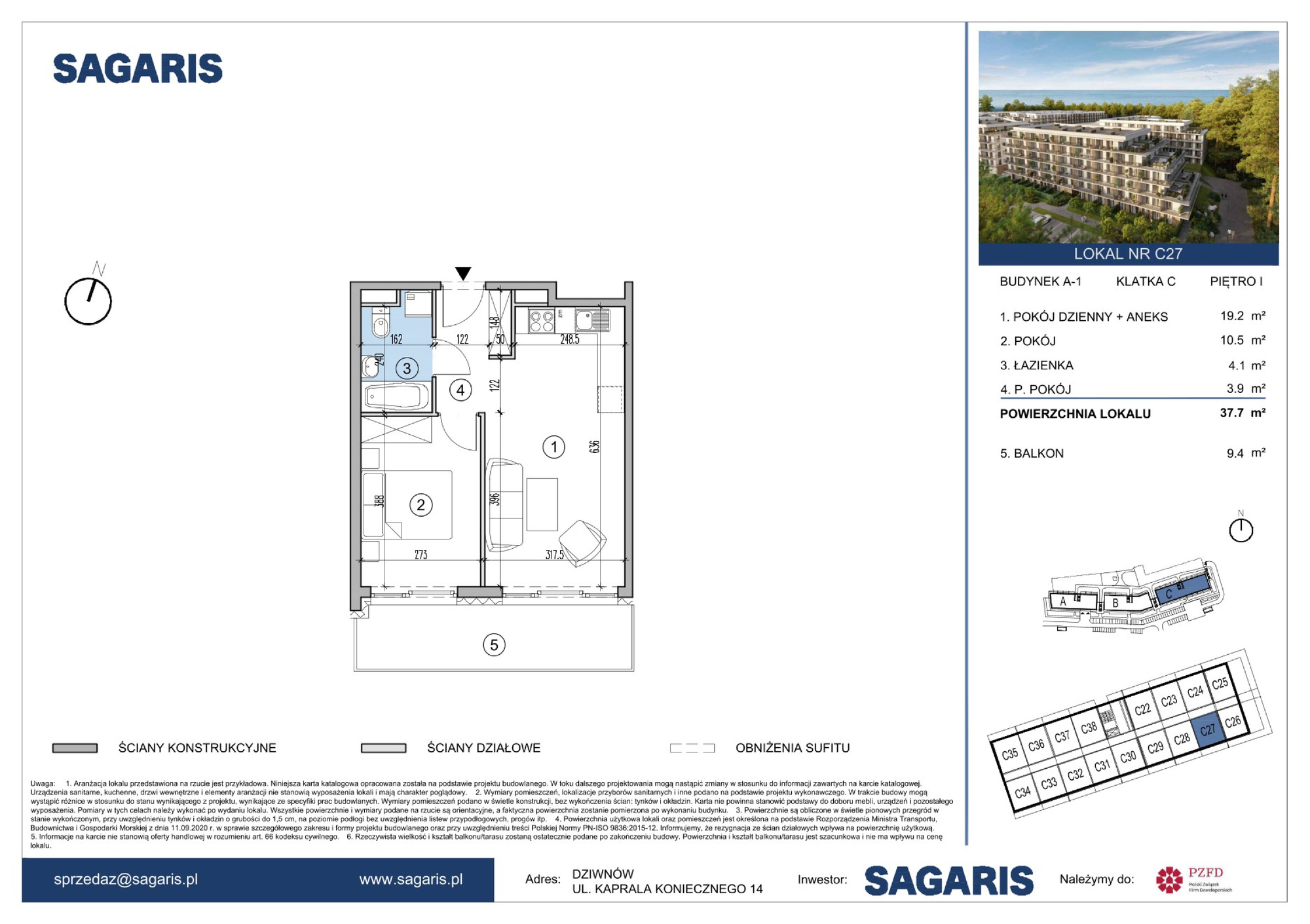 Apartament 37,70 m², piętro 1, oferta nr C27, ESSENSE Baltic Resort, Dziwnów, ul. Kaprala Koniecznego 14-idx