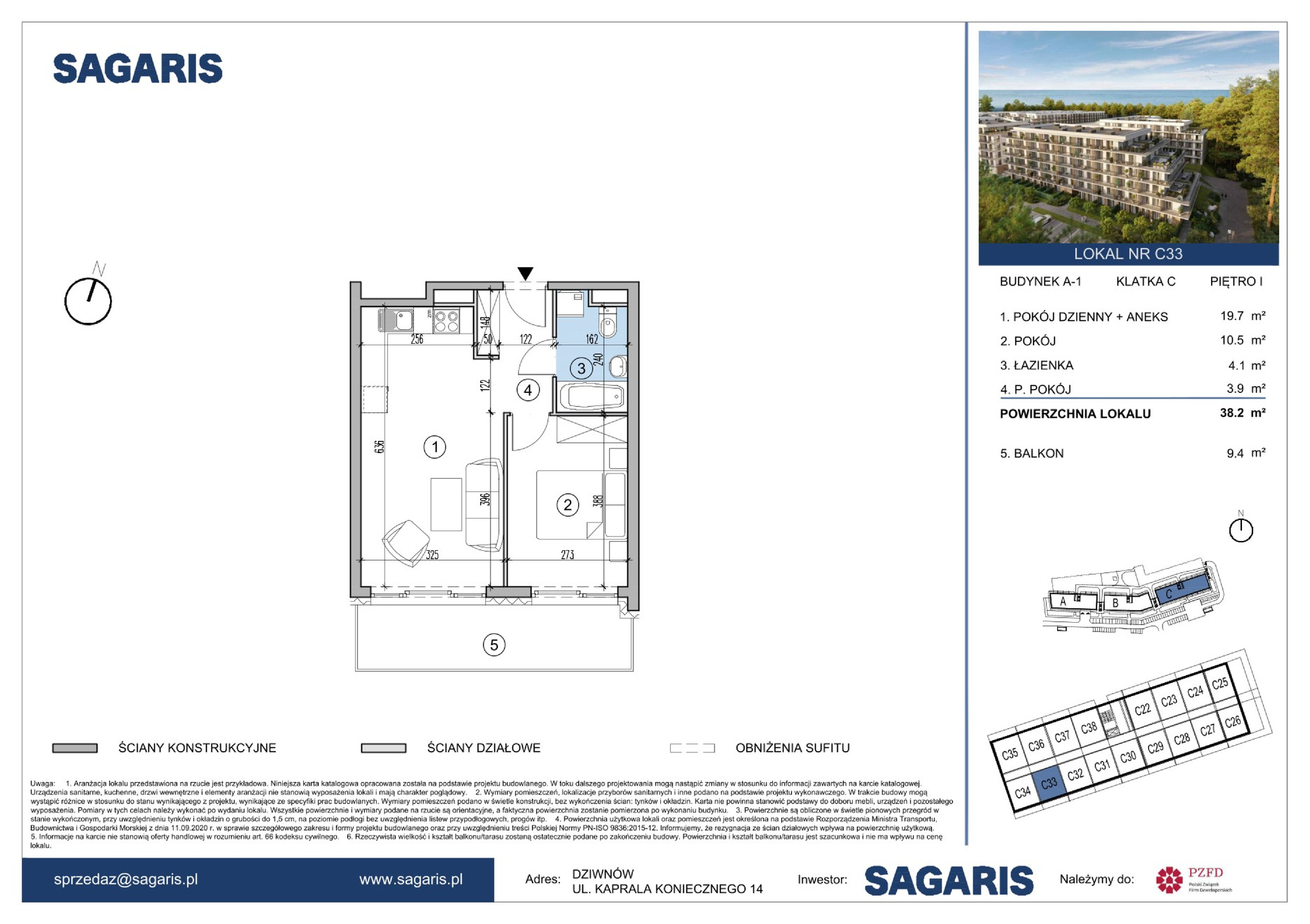 Apartament 38,20 m², piętro 1, oferta nr C33, ESSENSE Baltic Resort, Dziwnów, ul. Kaprala Koniecznego 14-idx