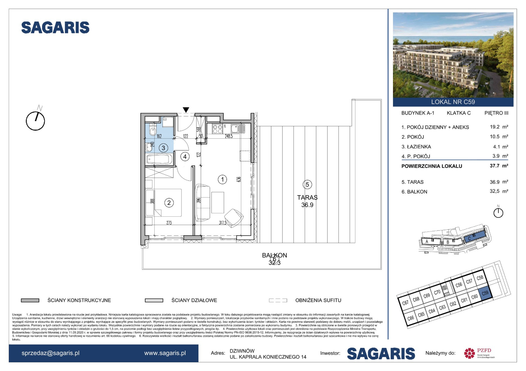 Apartament 37,70 m², piętro 3, oferta nr C59, ESSENSE Baltic Resort, Dziwnów, ul. Kaprala Koniecznego 14-idx