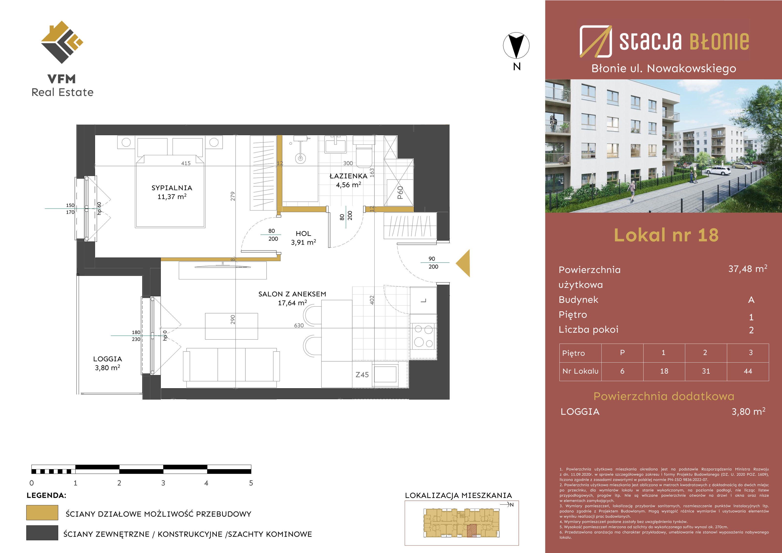 Mieszkanie 37,48 m², piętro 1, oferta nr 18, Stacja Błonie, Błonie, ul. Nowakowskiego-idx