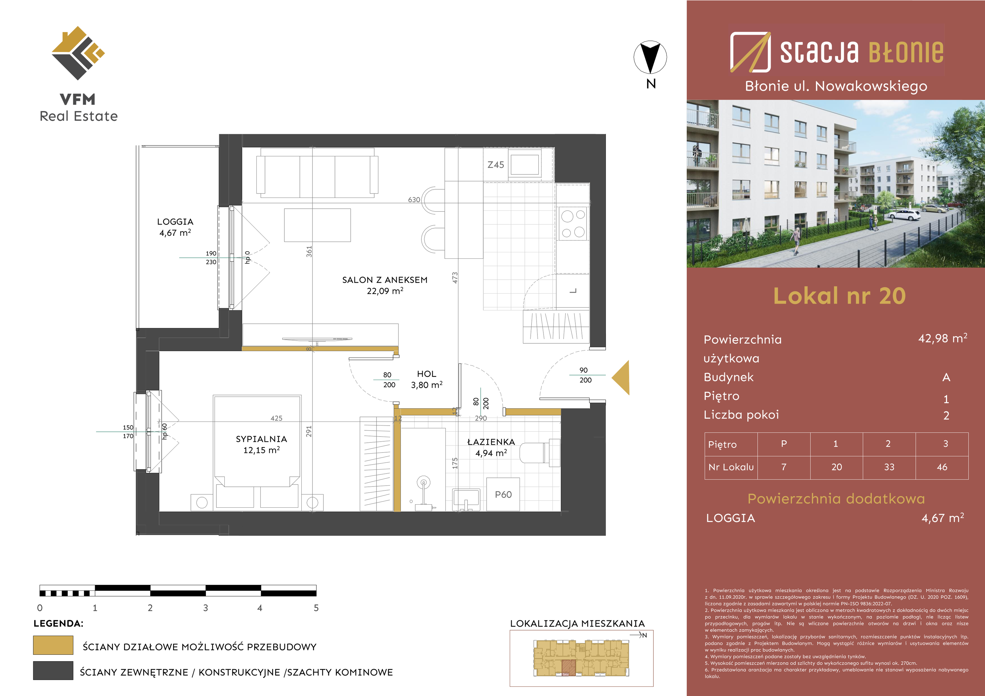 Mieszkanie 42,98 m², piętro 1, oferta nr 20, Stacja Błonie, Błonie, ul. Nowakowskiego-idx