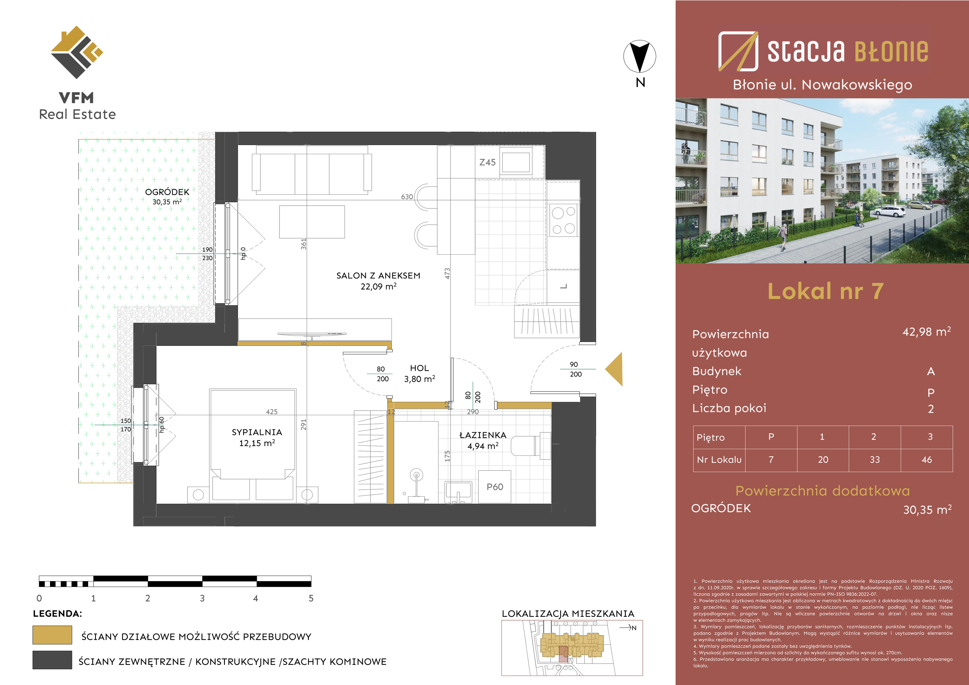 Mieszkanie 42,98 m², parter, oferta nr 7, Stacja Błonie, Błonie, ul. Nowakowskiego-idx