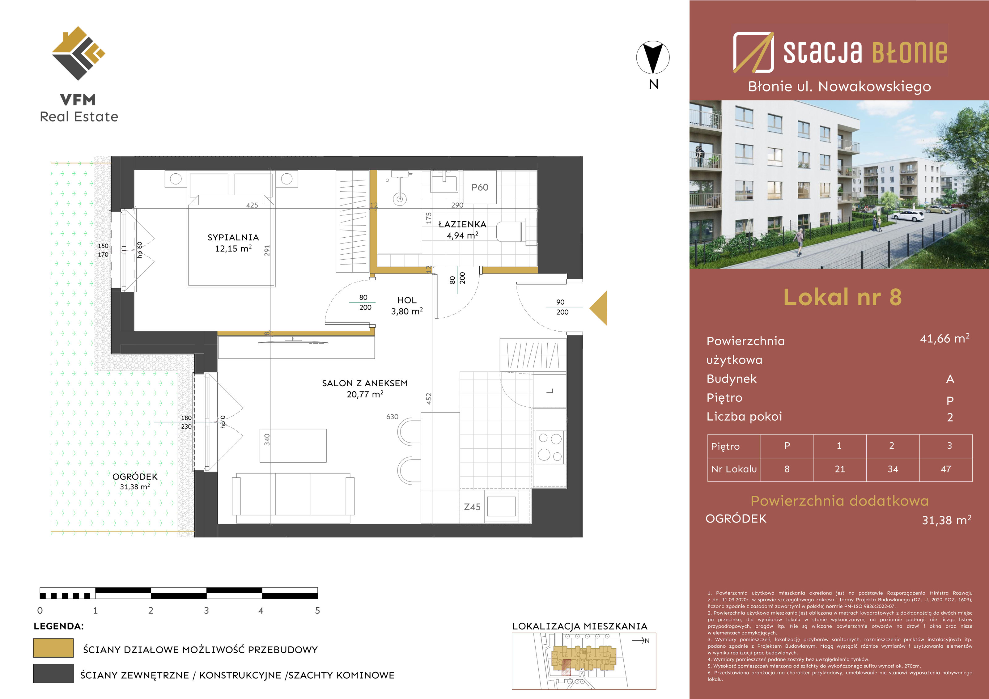 Mieszkanie 41,66 m², parter, oferta nr 8, Stacja Błonie, Błonie, ul. Nowakowskiego-idx