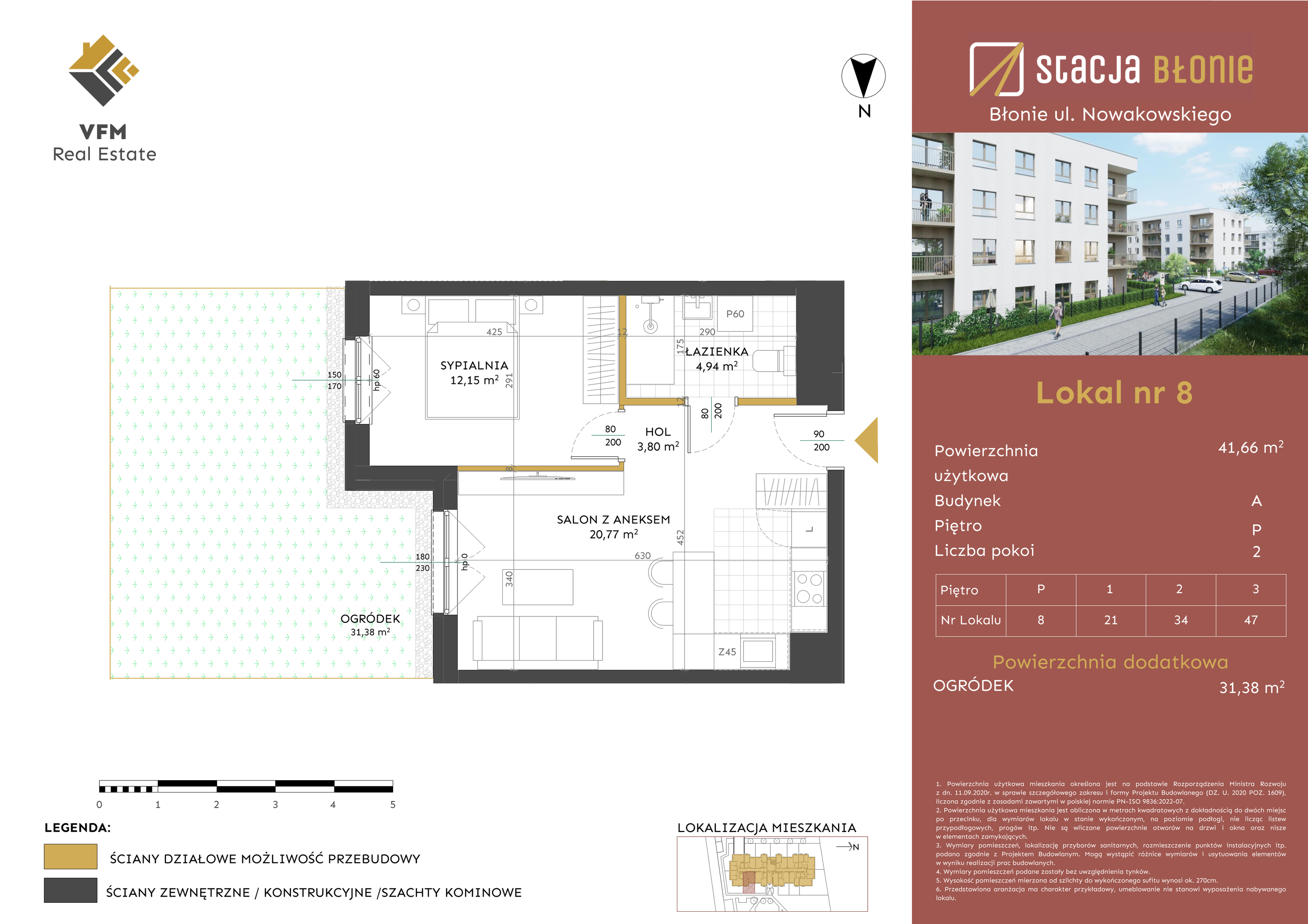 Mieszkanie 41,66 m², parter, oferta nr 8, Stacja Błonie, Błonie, ul. Nowakowskiego-idx