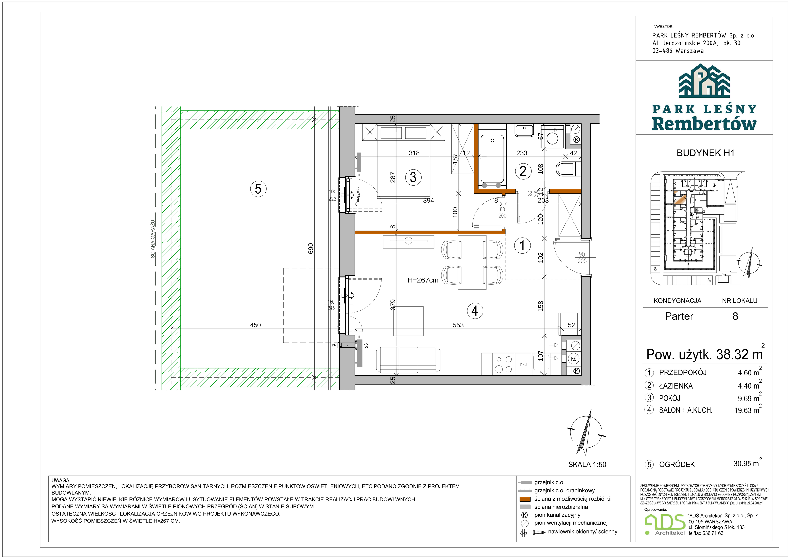 Mieszkanie 38,32 m², parter, oferta nr H1-8, Park Leśny Rembertów, Warszawa, Rembertów, ul. Chełmżyńska-idx