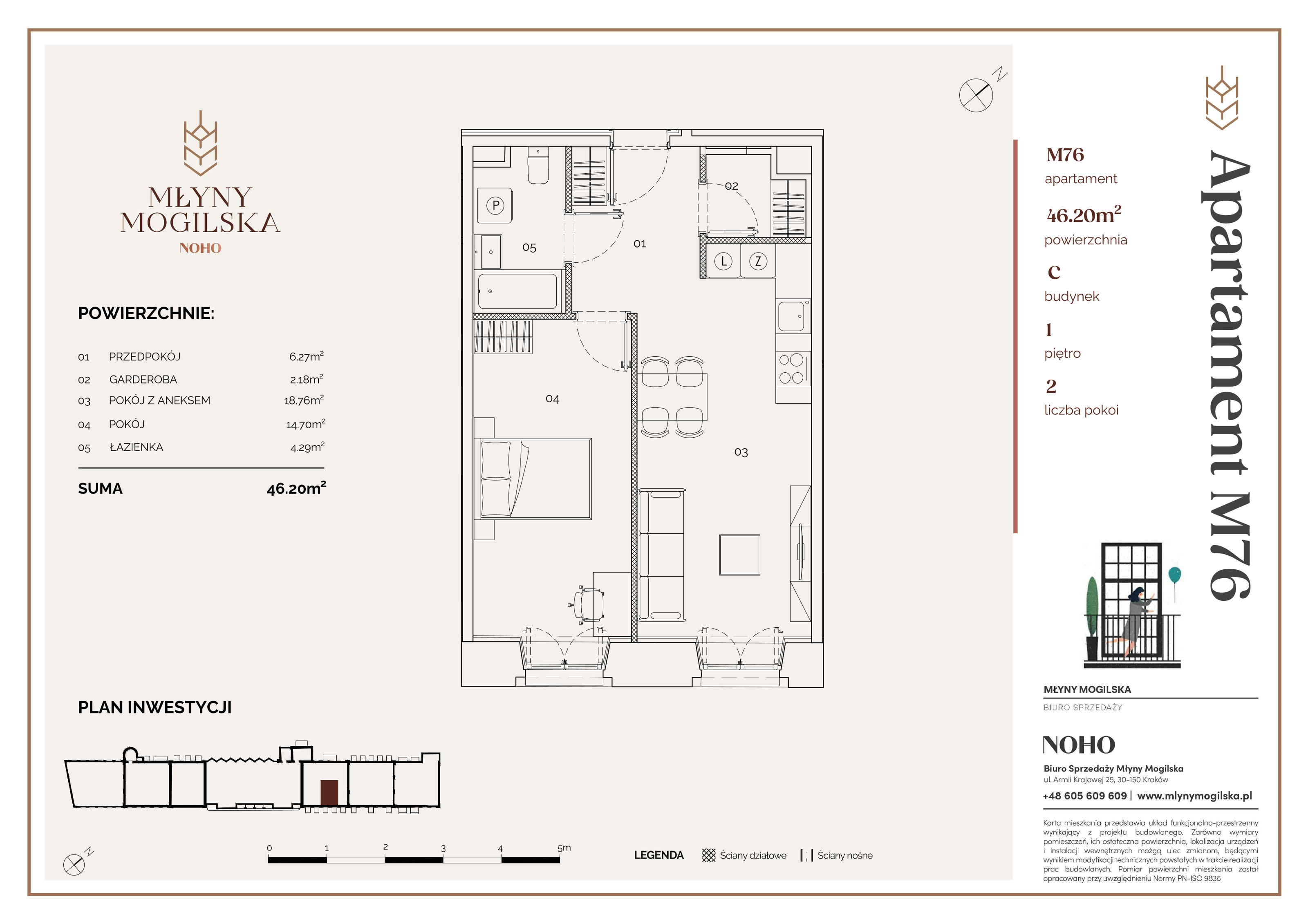 Apartament 46,20 m², piętro 1, oferta nr 76/C, Młyny Mogilska, Kraków, Prądnik Czerwony, Rakowice, ul. Mogilska-idx