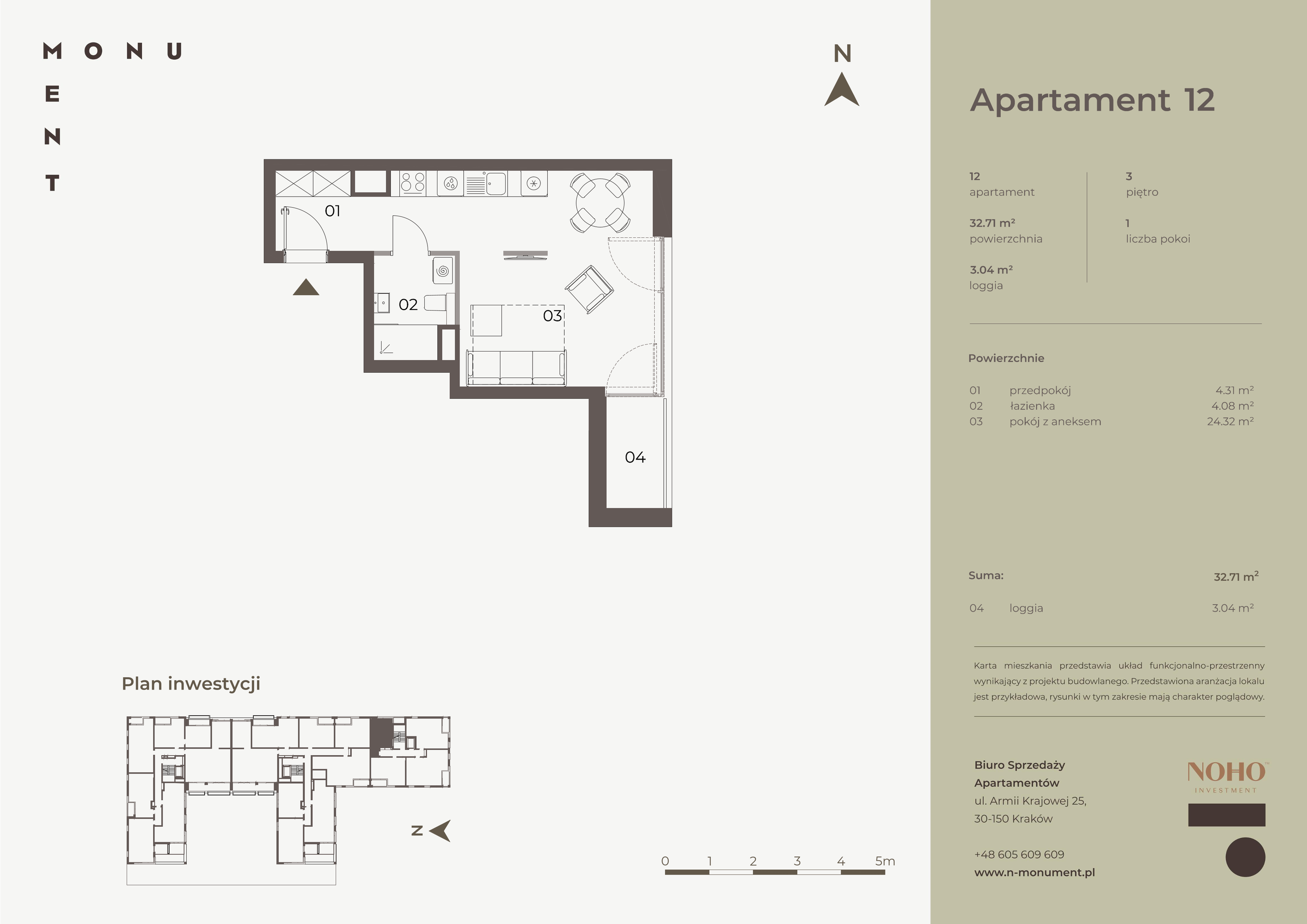 Apartament 32,71 m², piętro 3, oferta nr 12, Monument, Kraków, Prądnik Biały, Azory, ul. Wybickiego 6-idx