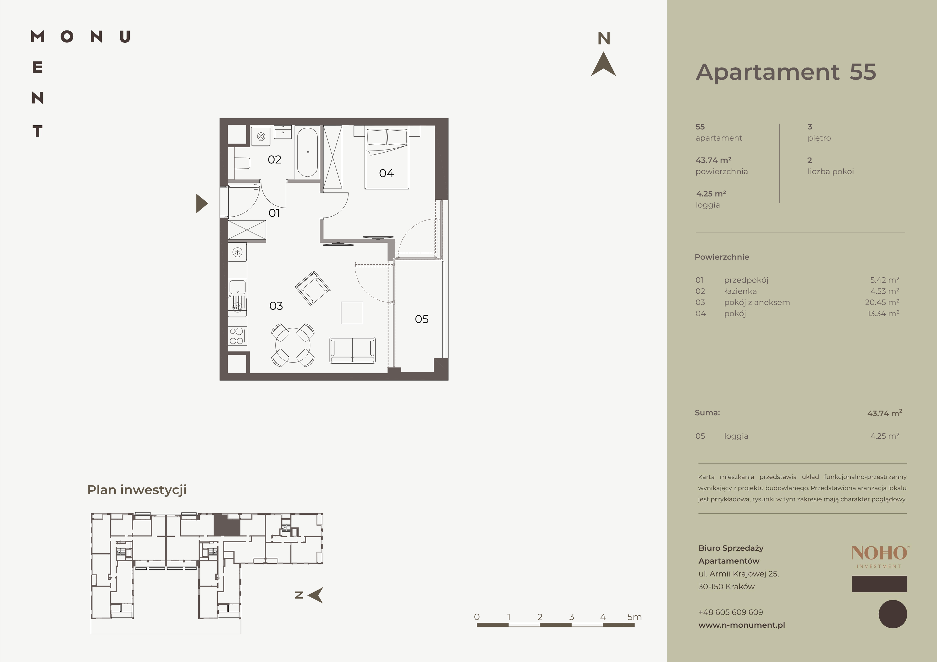 Apartament 43,74 m², piętro 3, oferta nr 55, Monument, Kraków, Prądnik Biały, Azory, ul. Wybickiego 6-idx