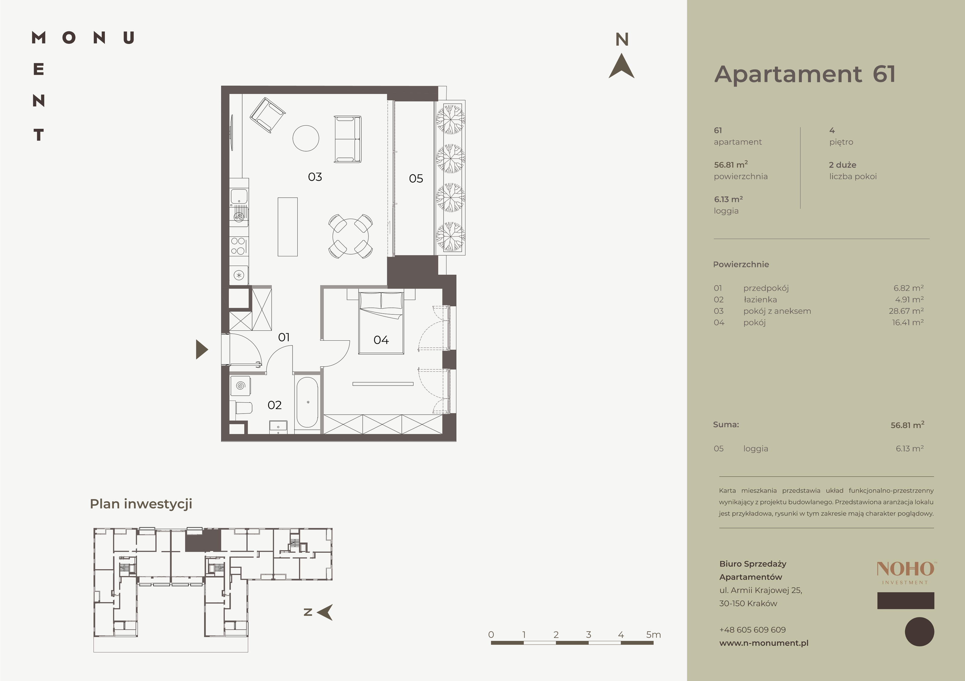 Apartament 56,81 m², piętro 4, oferta nr 61, Monument, Kraków, Prądnik Biały, Azory, ul. Wybickiego 6-idx