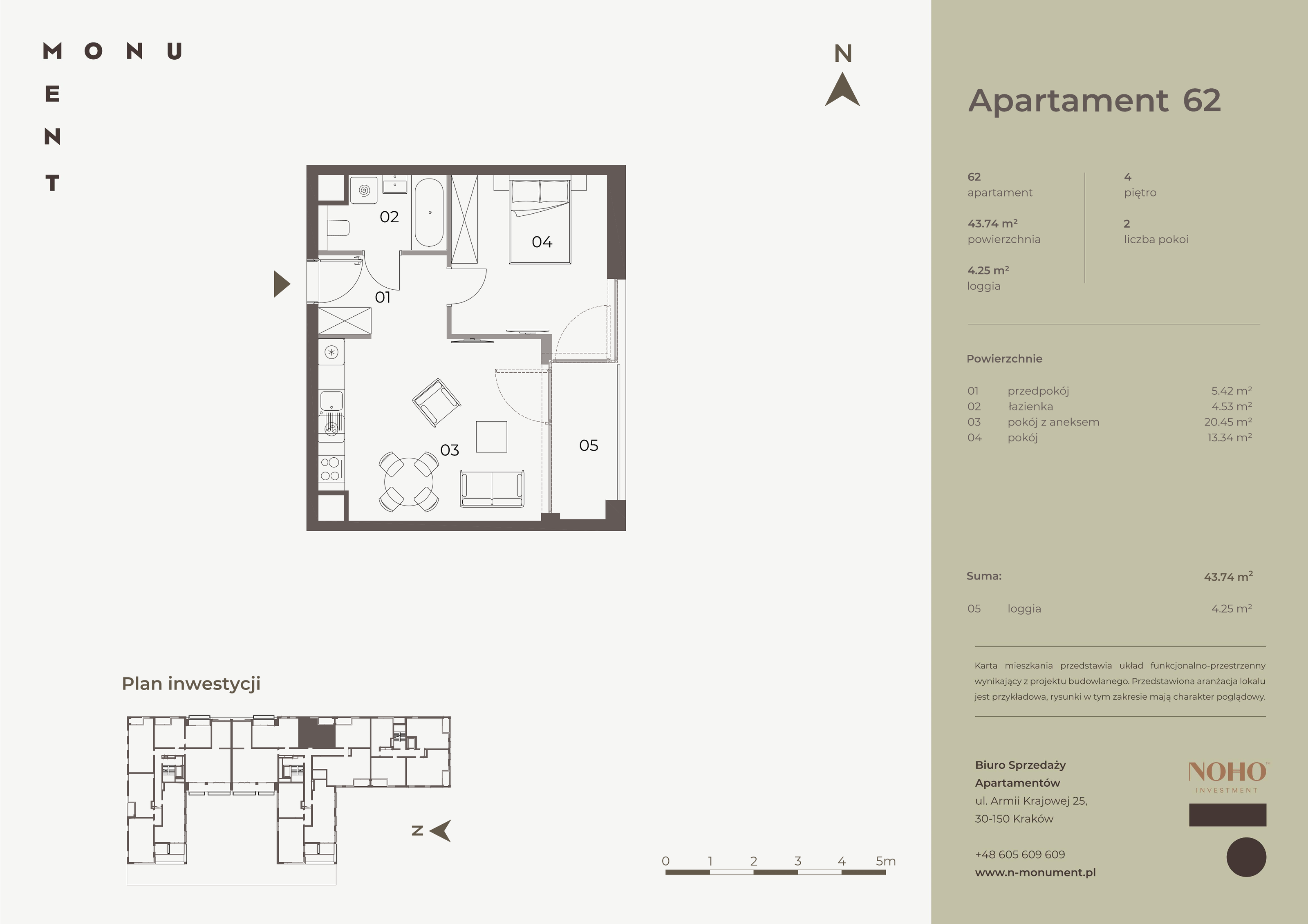 Apartament 43,74 m², piętro 4, oferta nr 62, Monument, Kraków, Prądnik Biały, Azory, ul. Wybickiego 6-idx