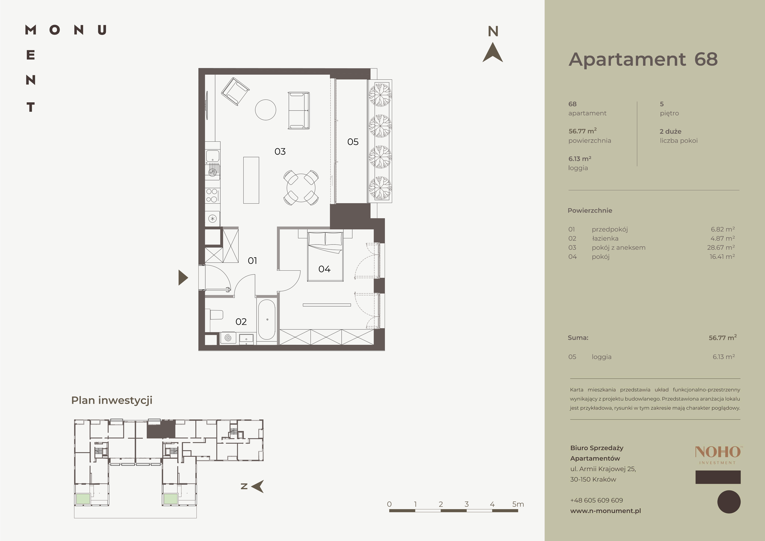 Apartament 56,77 m², piętro 5, oferta nr 68, Monument, Kraków, Prądnik Biały, Azory, ul. Wybickiego 6-idx