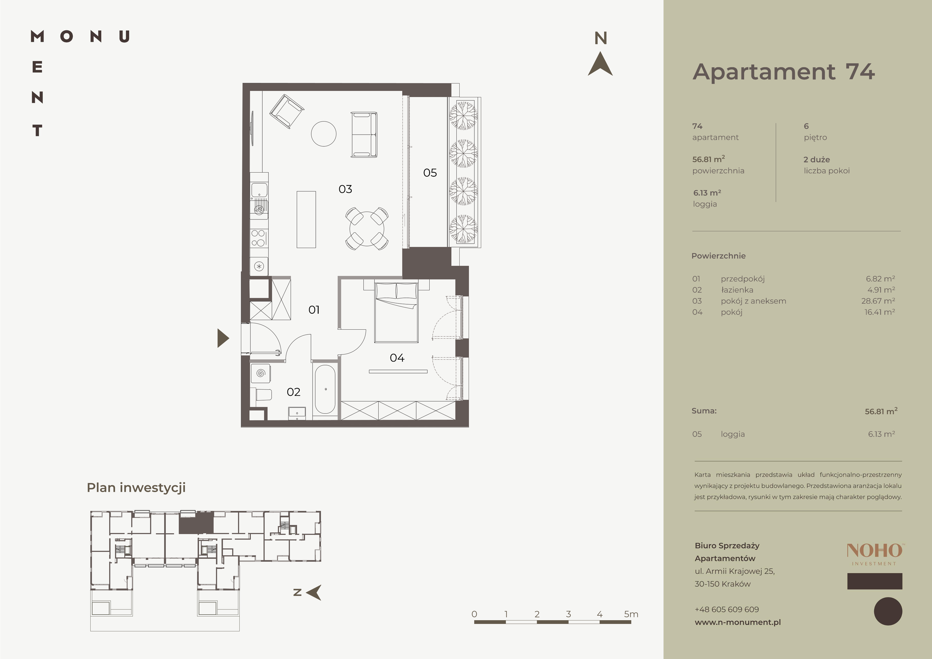 Apartament 56,81 m², piętro 6, oferta nr 74, Monument, Kraków, Prądnik Biały, Azory, ul. Wybickiego 6-idx