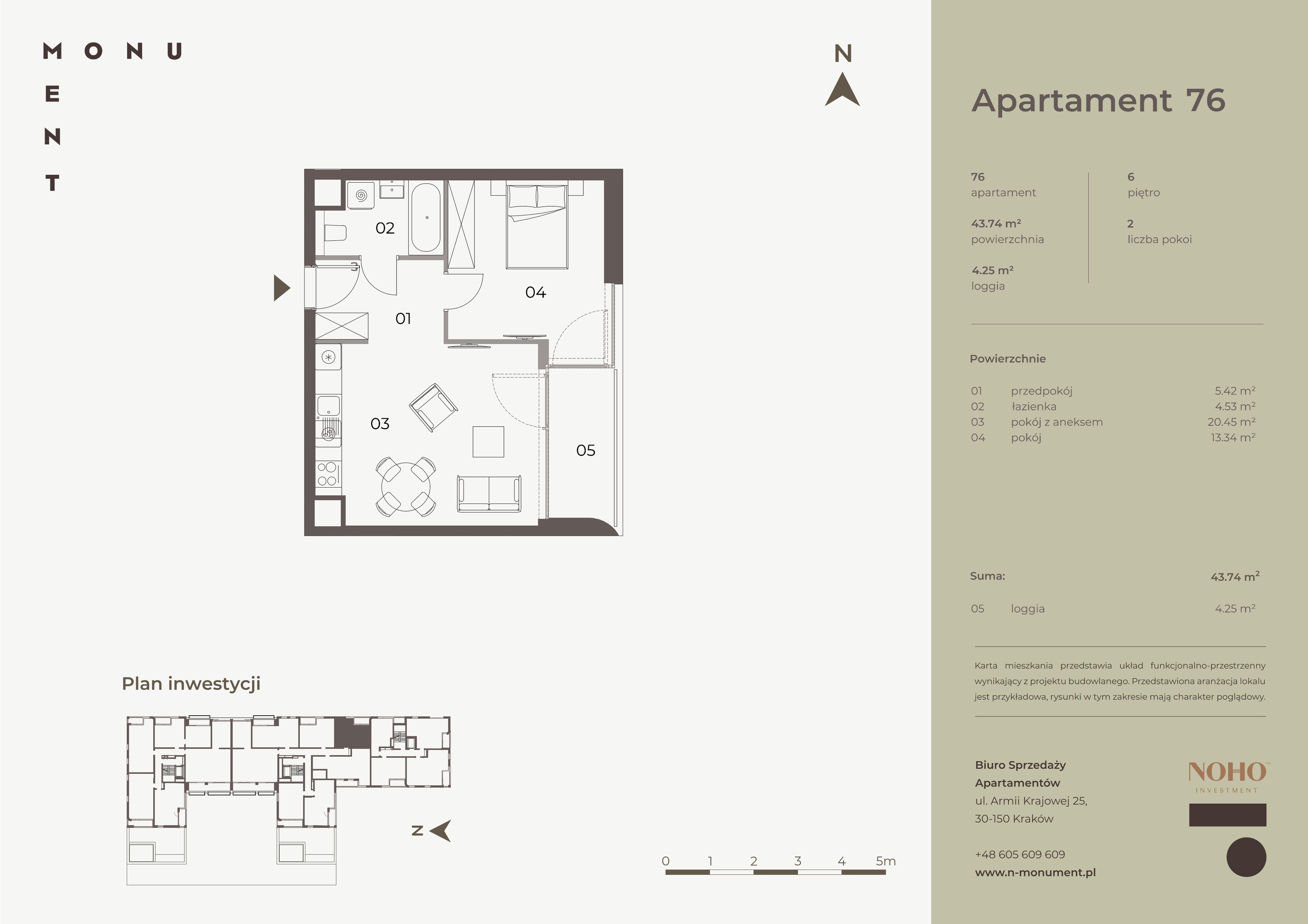 Apartament 43,74 m², piętro 6, oferta nr 76, Monument, Kraków, Prądnik Biały, Azory, ul. Wybickiego 6-idx