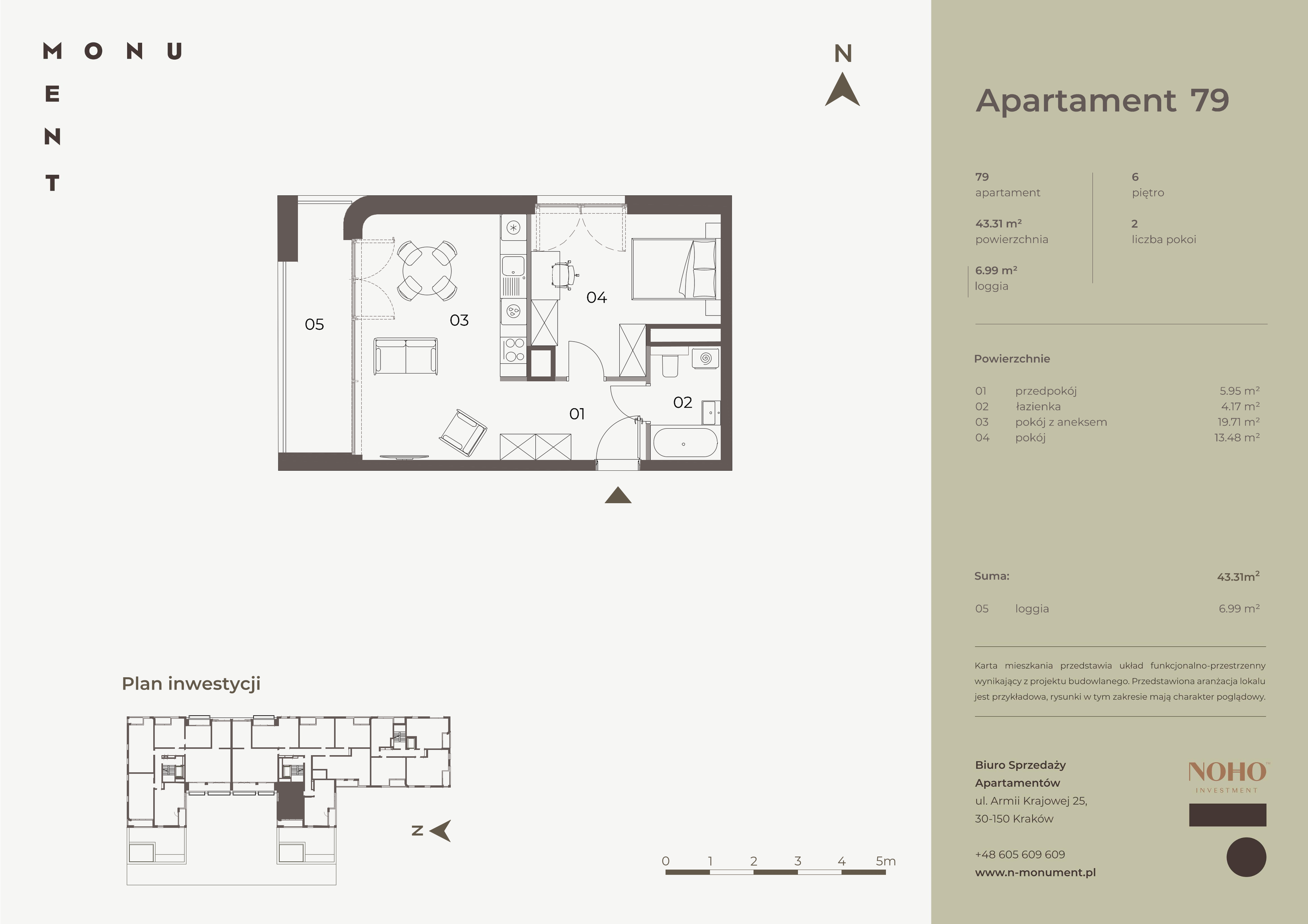 Apartament 43,31 m², piętro 6, oferta nr 79, Monument, Kraków, Prądnik Biały, Azory, ul. Wybickiego 6-idx