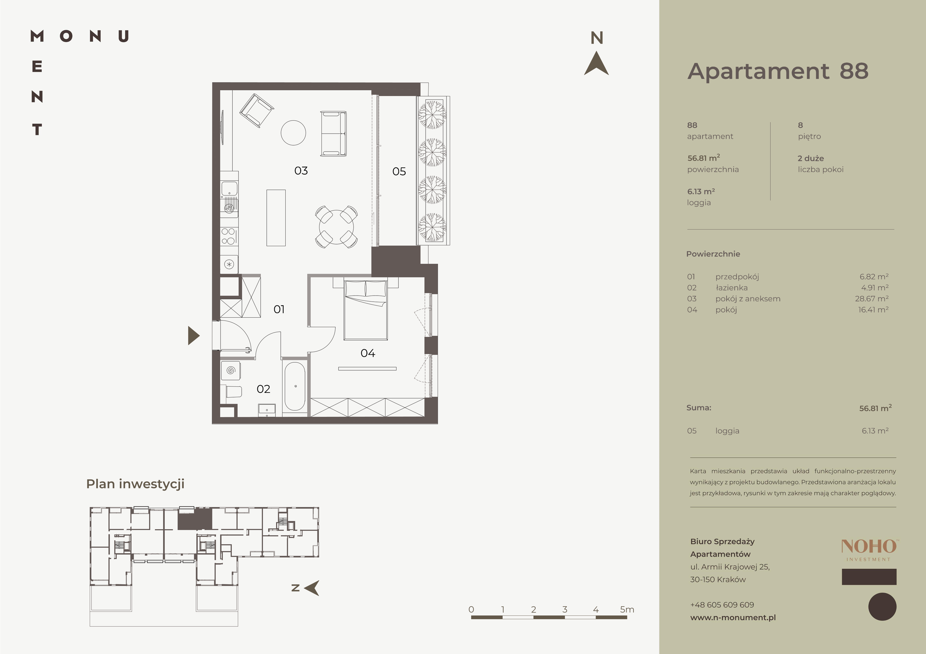 Apartament 56,81 m², piętro 8, oferta nr 88, Monument, Kraków, Prądnik Biały, Azory, ul. Wybickiego 6-idx