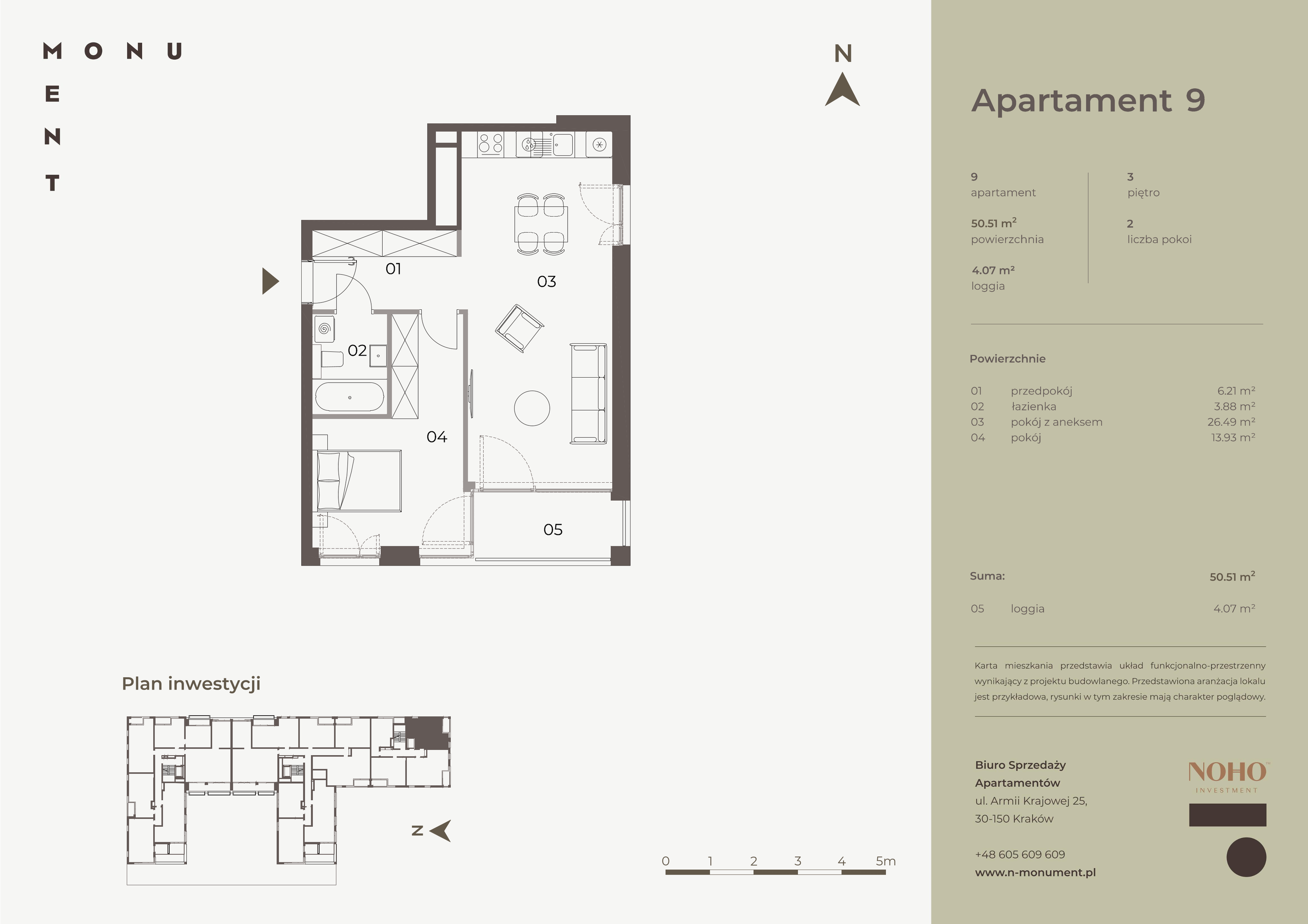 Apartament 50,51 m², piętro 3, oferta nr 9, Monument, Kraków, Prądnik Biały, Azory, ul. Wybickiego 6-idx