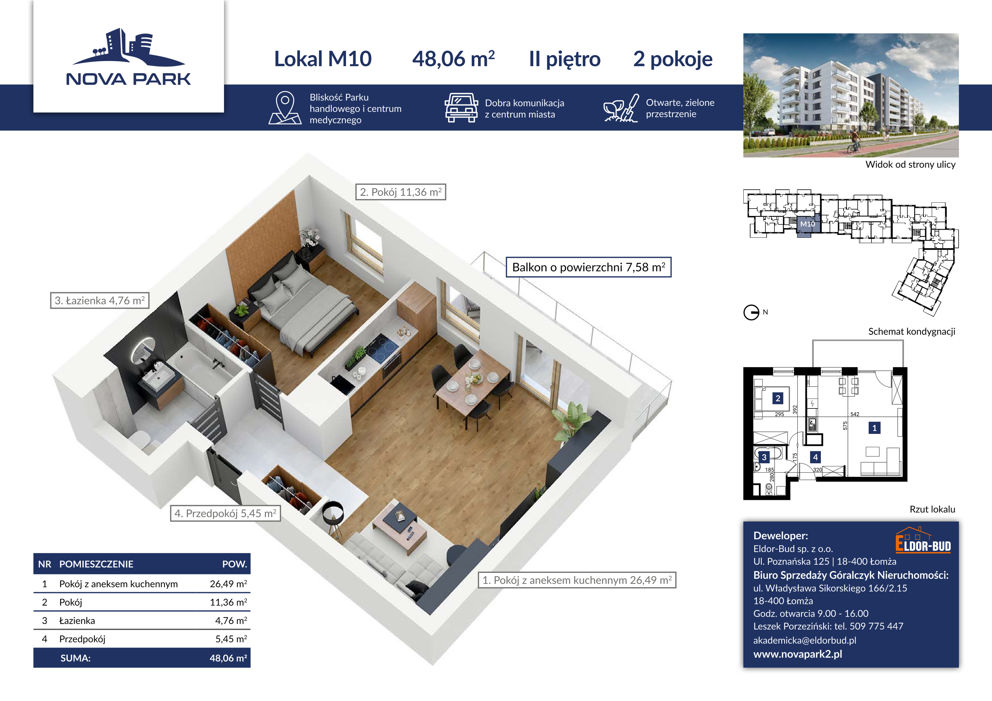 Mieszkanie 48,06 m², piętro 2, oferta nr 10, Nova Park II, Łomża, Południe, ul. Akademicka-idx