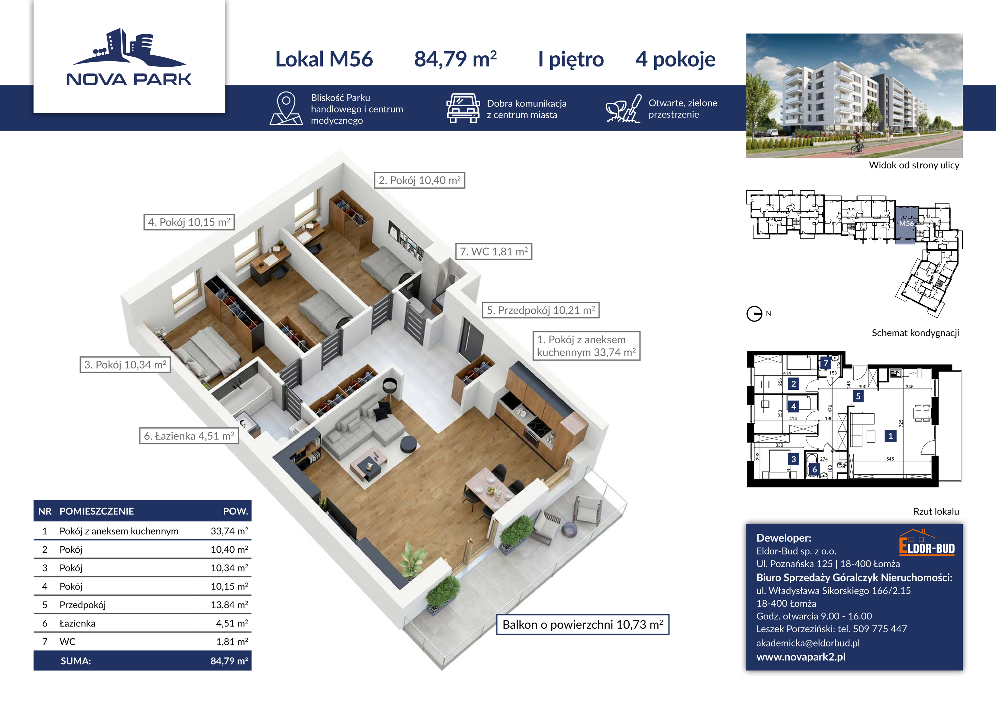 Mieszkanie 83,36 m², piętro 1, oferta nr 56, Nova Park II, Łomża, Południe, ul. Akademicka-idx