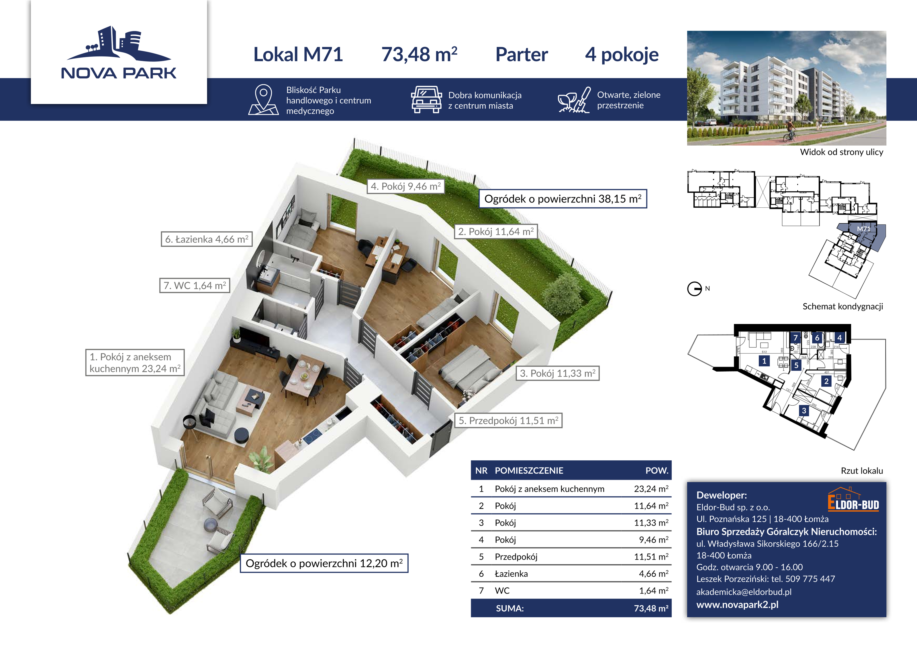 Mieszkanie 72,22 m², parter, oferta nr 71, Nova Park II, Łomża, Południe, ul. Akademicka-idx