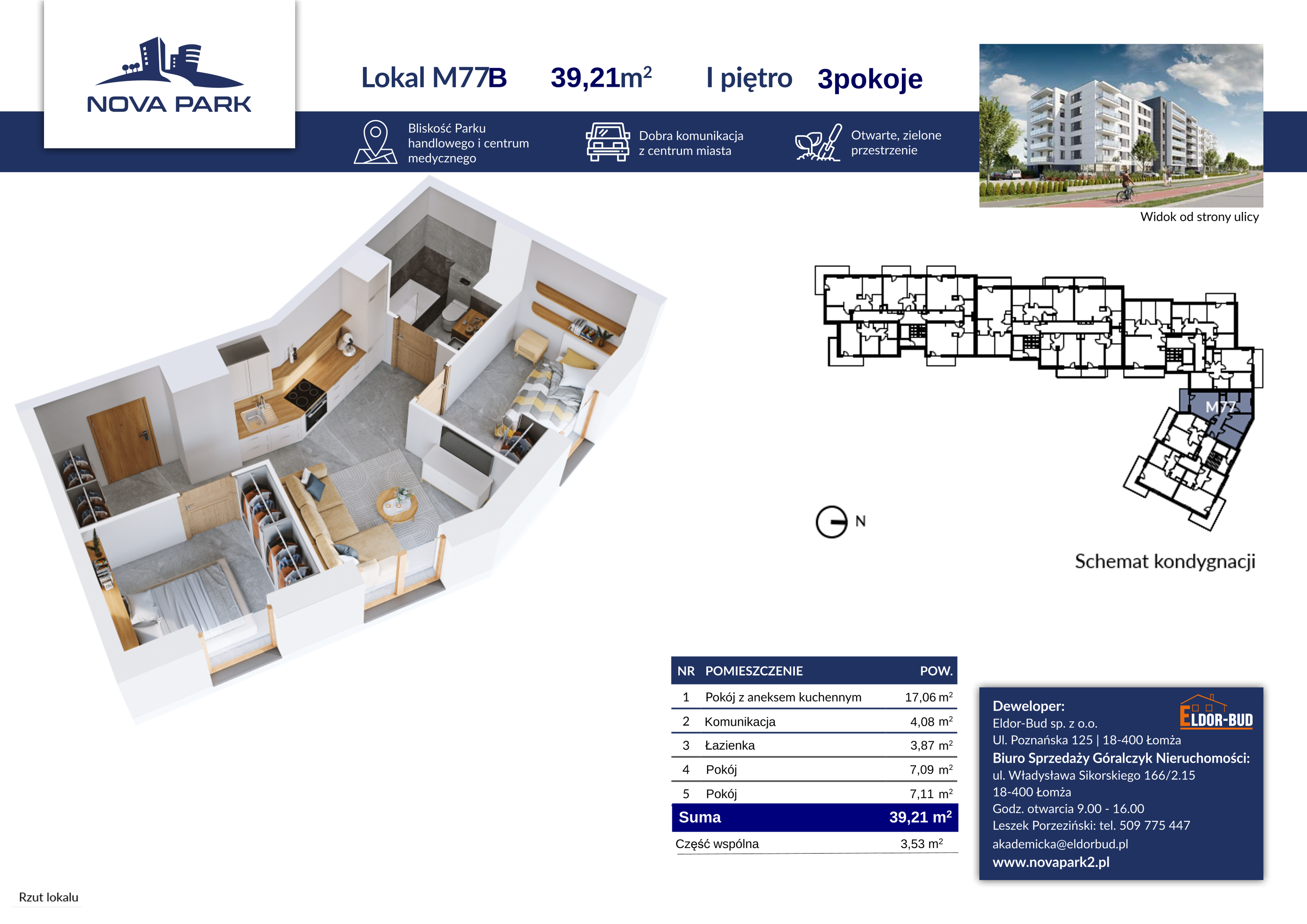 Mieszkanie 39,21 m², piętro 1, oferta nr 77B, Nova Park II, Łomża, Południe, ul. Akademicka-idx