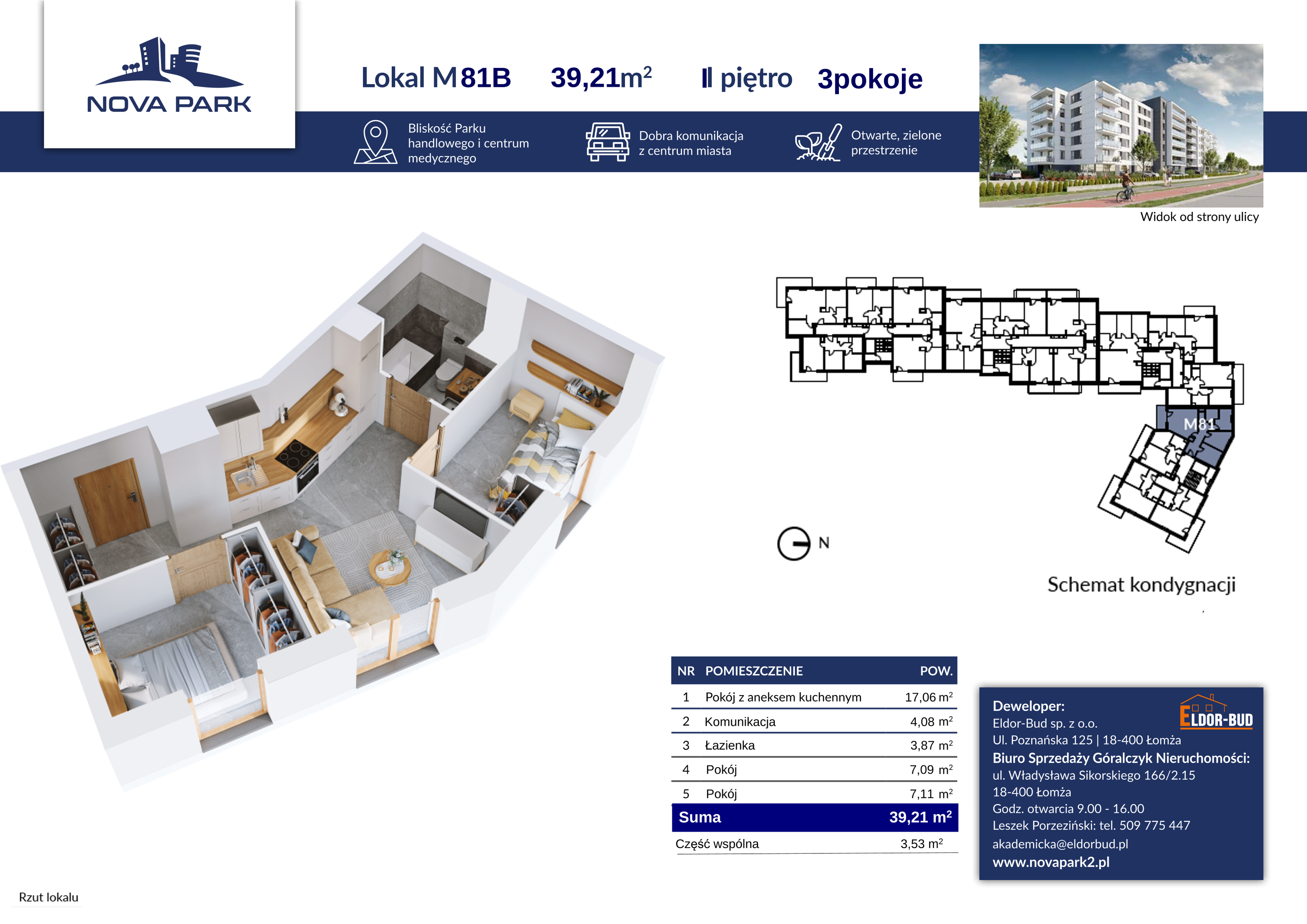 Mieszkanie 39,21 m², piętro 2, oferta nr 81B, Nova Park II, Łomża, Południe, ul. Akademicka-idx