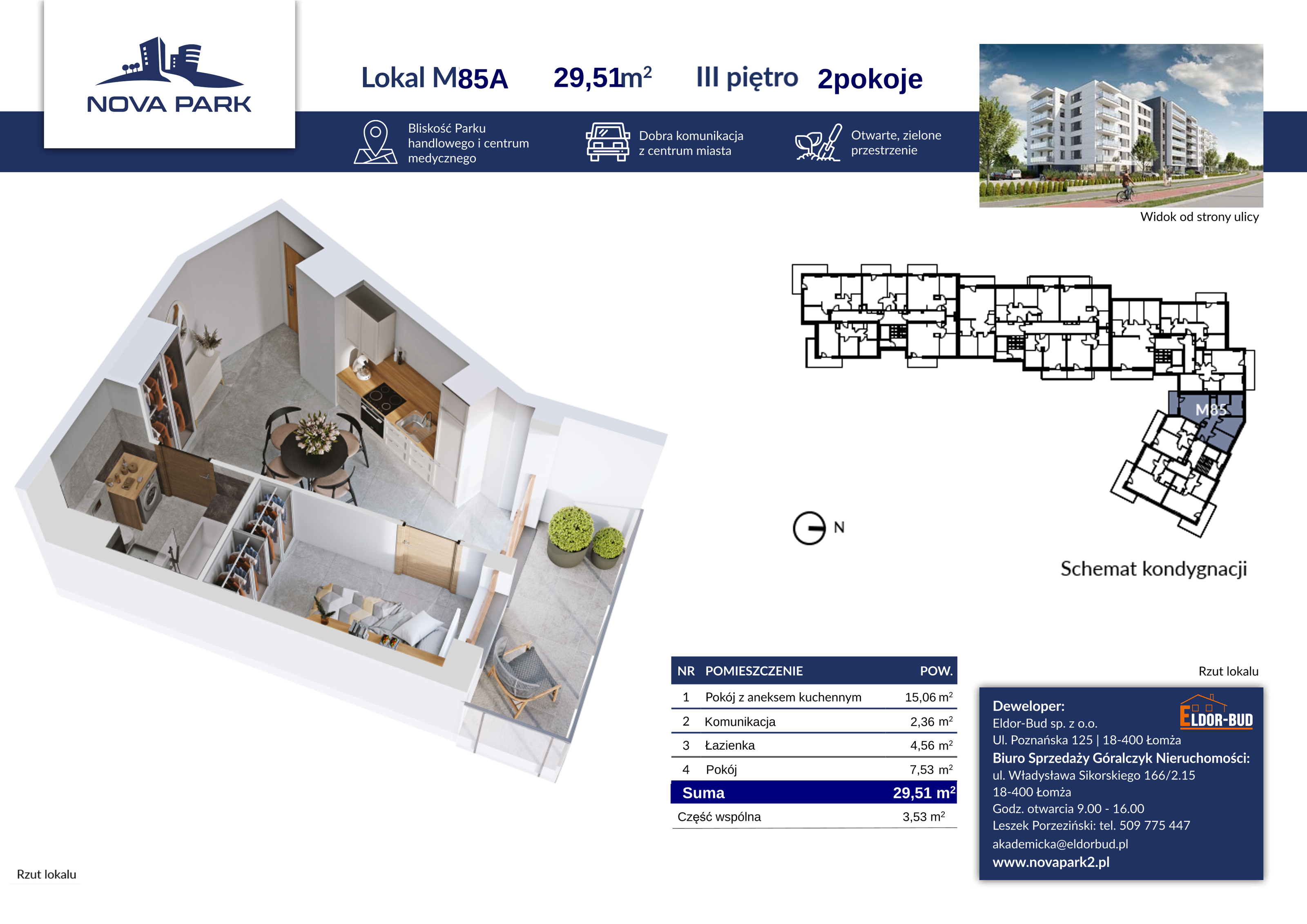 Mieszkanie 29,51 m², piętro 3, oferta nr 85A, Nova Park II, Łomża, Południe, ul. Akademicka-idx