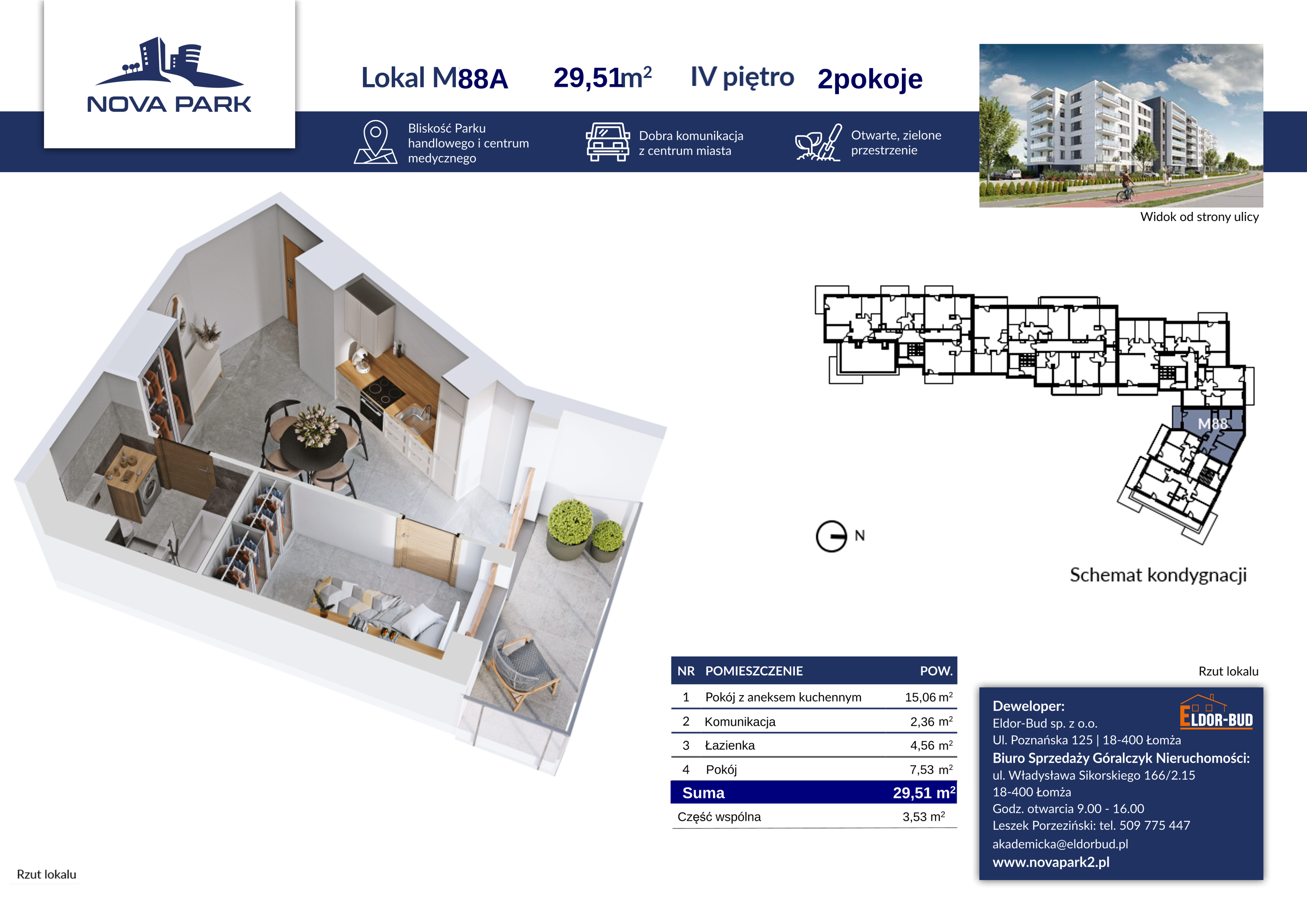 Mieszkanie 29,51 m², piętro 4, oferta nr 88A, Nova Park II, Łomża, Południe, ul. Akademicka-idx