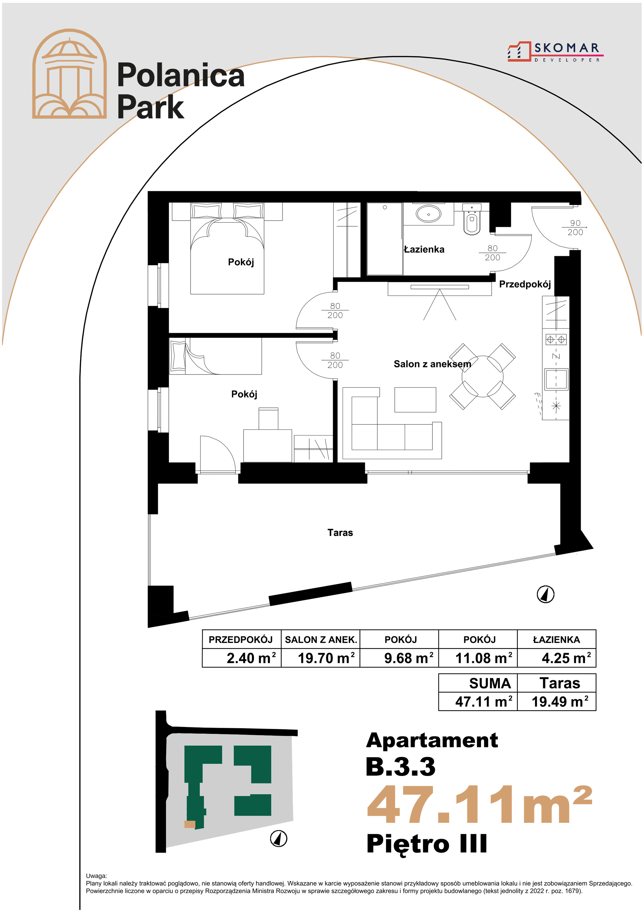 Apartament 47,11 m², piętro 3, oferta nr B_3_3, Polanica Park, Polanica-Zdrój, ul. Zdrojowa-idx