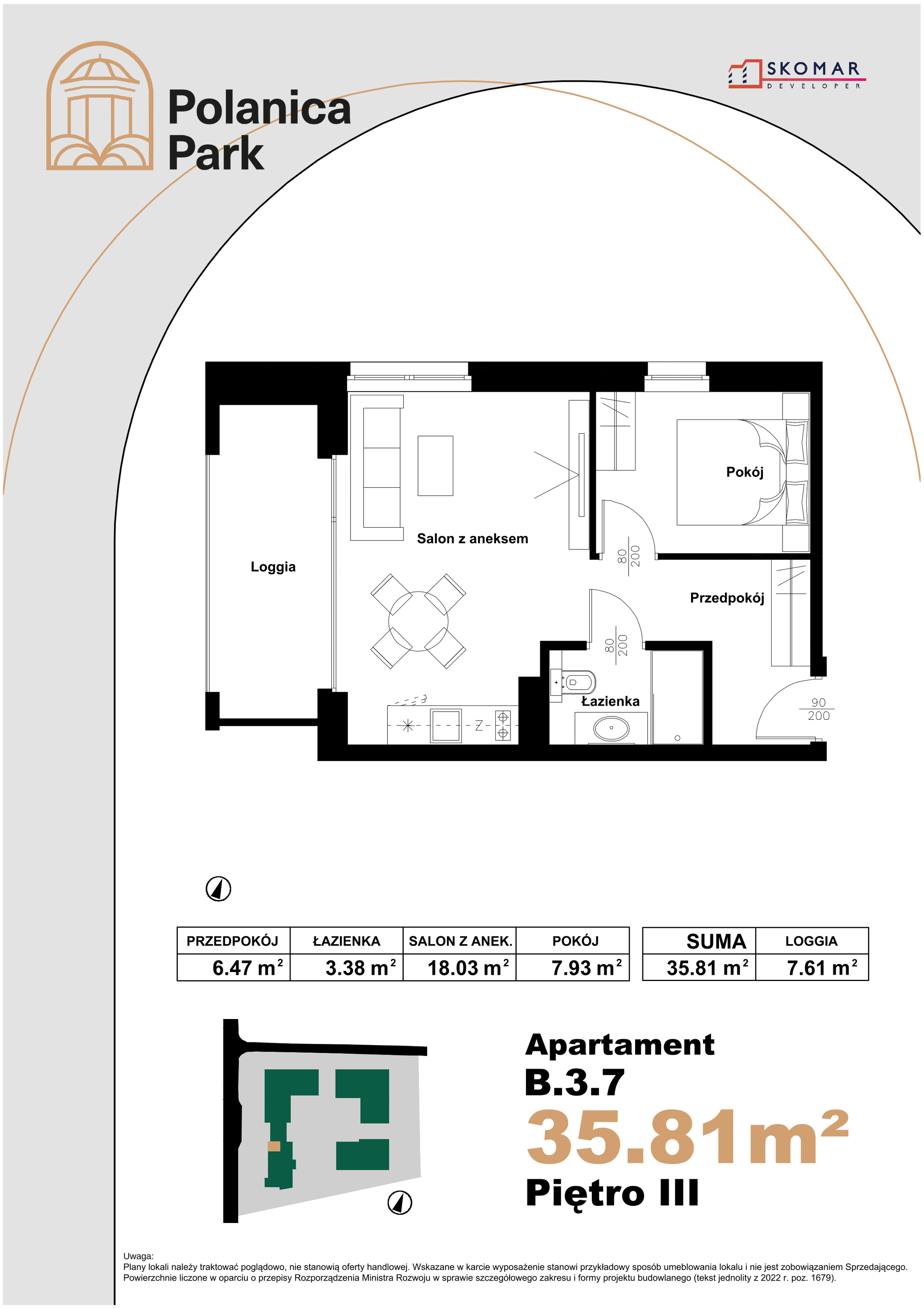 Apartament 35,81 m², piętro 3, oferta nr B_3_7, Polanica Park, Polanica-Zdrój, ul. Zdrojowa-idx