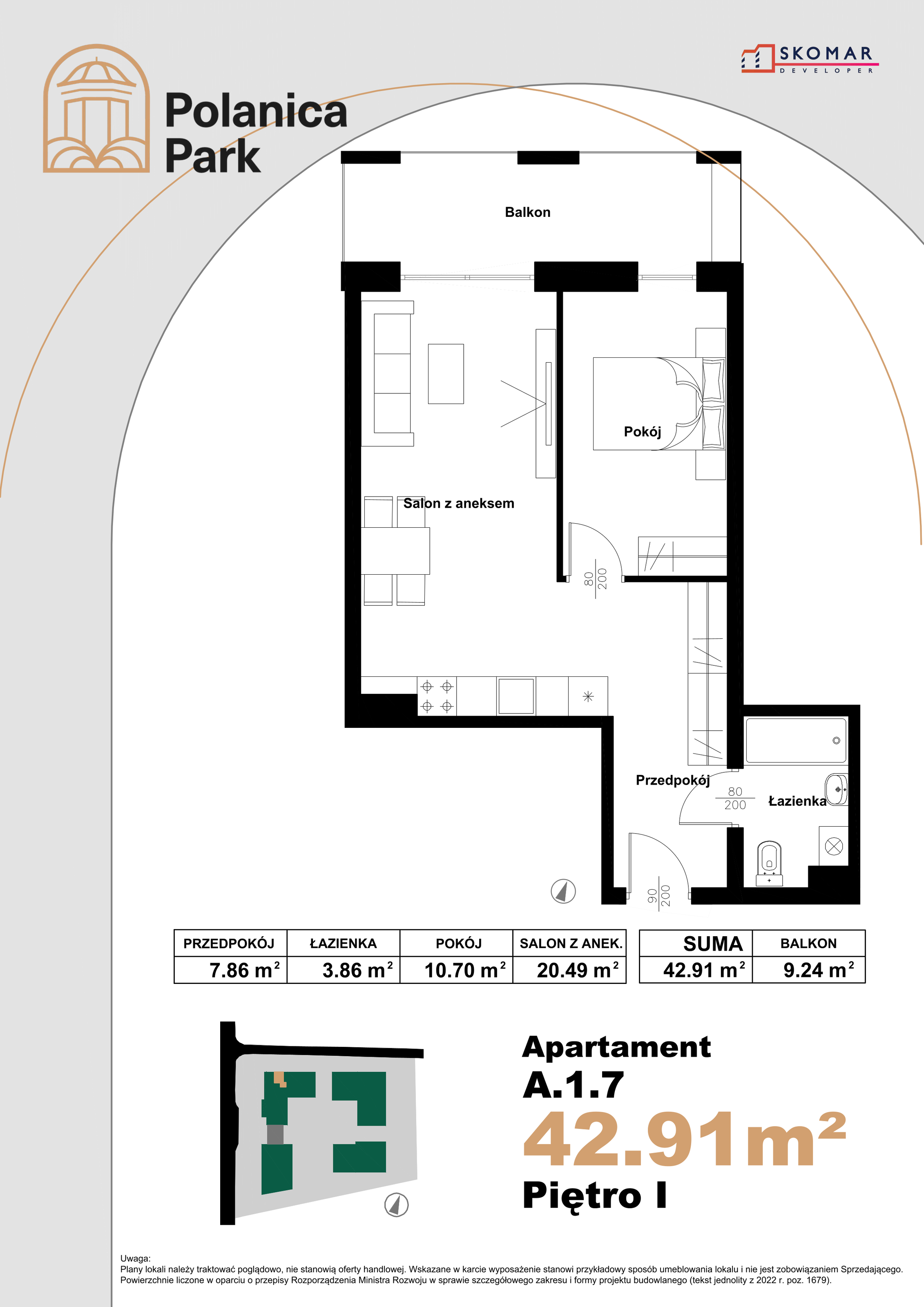 Apartament 42,91 m², piętro 1, oferta nr A_1_7, Polanica Park, Polanica-Zdrój, ul. Zdrojowa-idx