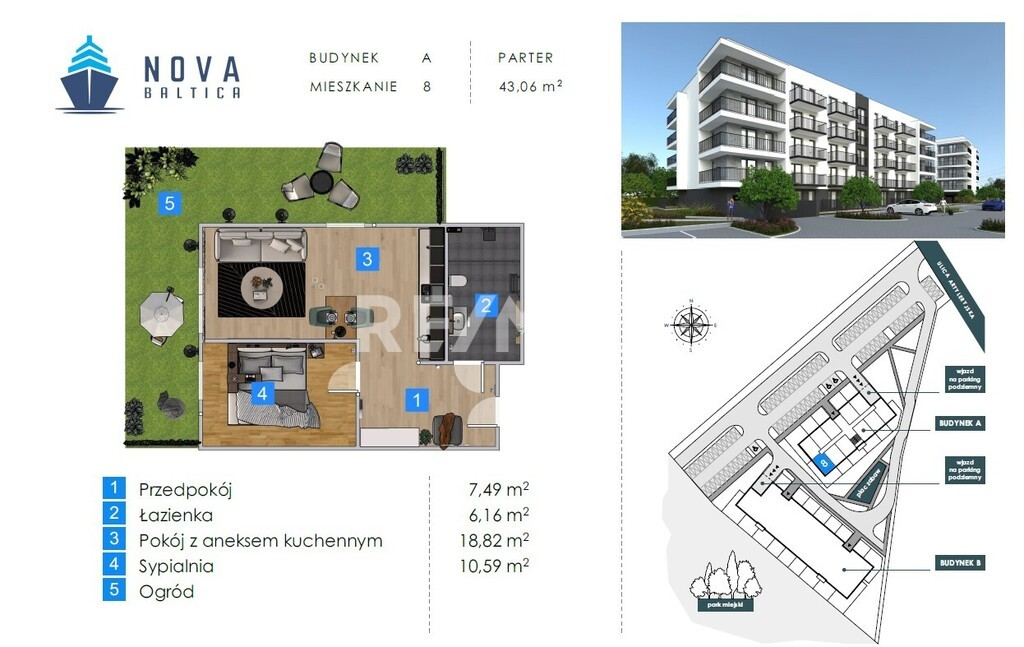 Mieszkanie 43,06 m², parter, oferta nr , 43/13467/OMS, Kołobrzeg, Artyleryjska-idx