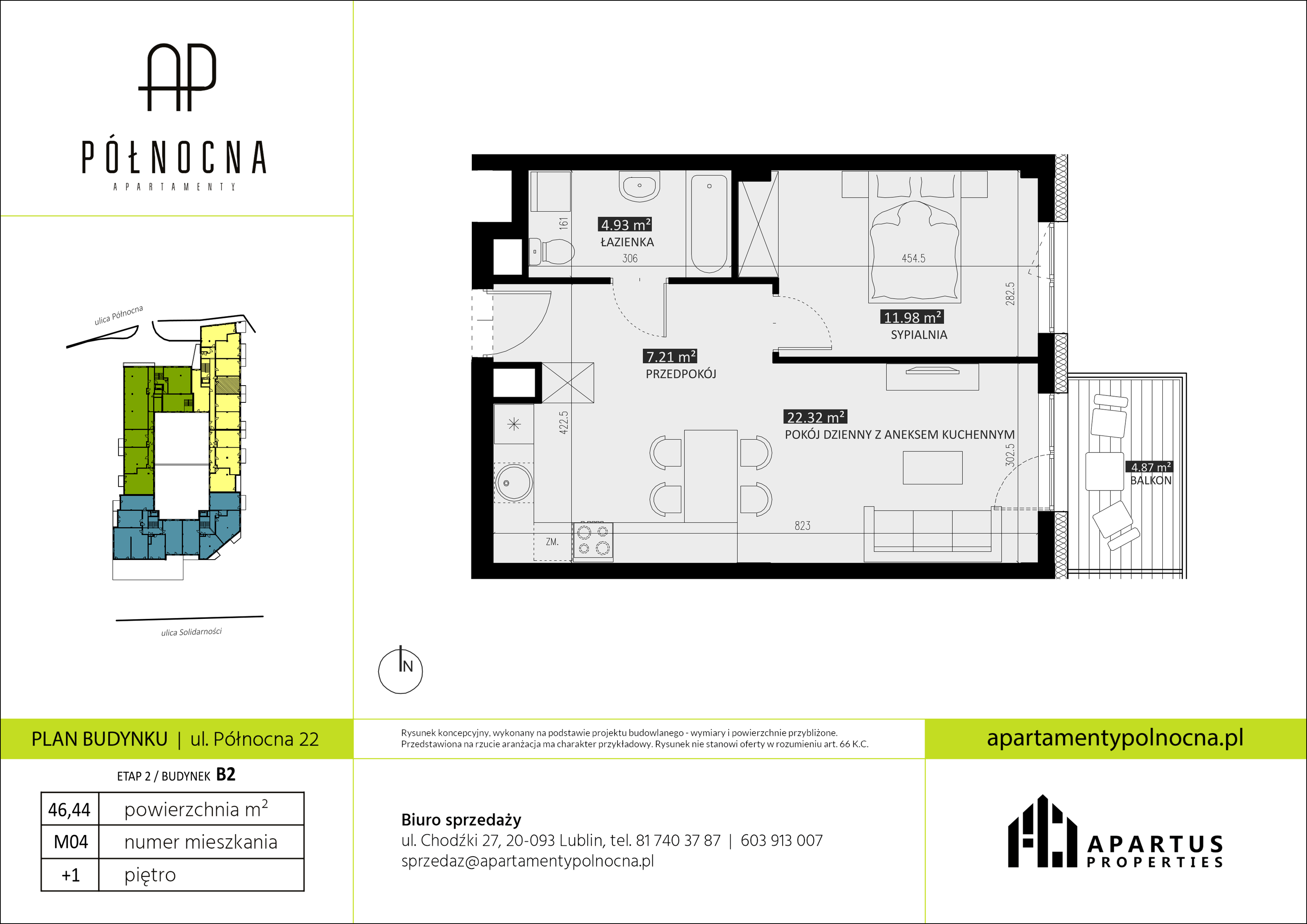 Mieszkanie 46,44 m², piętro 1, oferta nr B2/4, Apartamenty Północna, Lublin, Śródmieście, Śródmieście, ul. Północna 22/24-idx