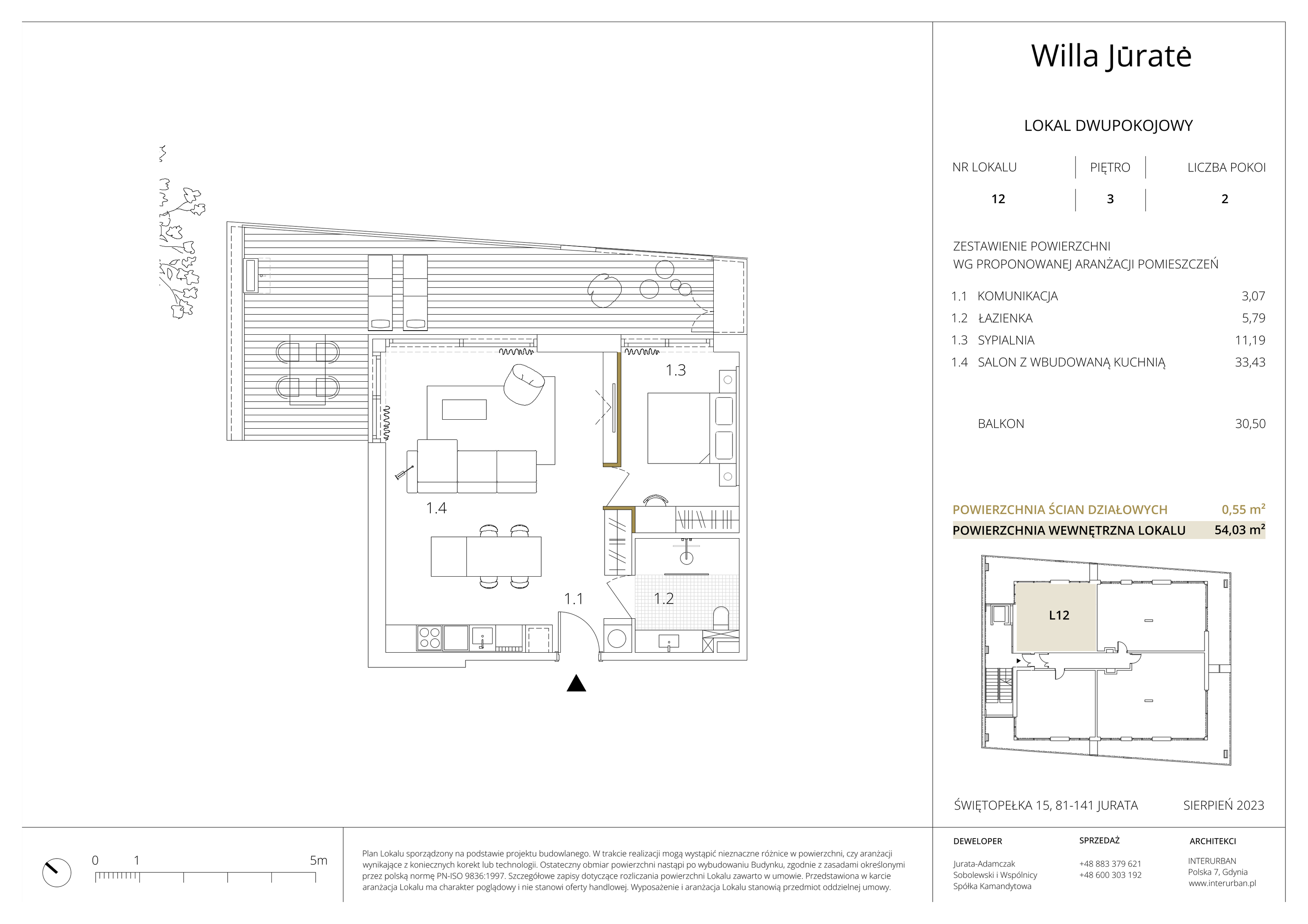 Apartament inwestycyjny 54,03 m², piętro 3, oferta nr 12, Willa Jūratė, Jurata, ul. Świętopełka 15-idx