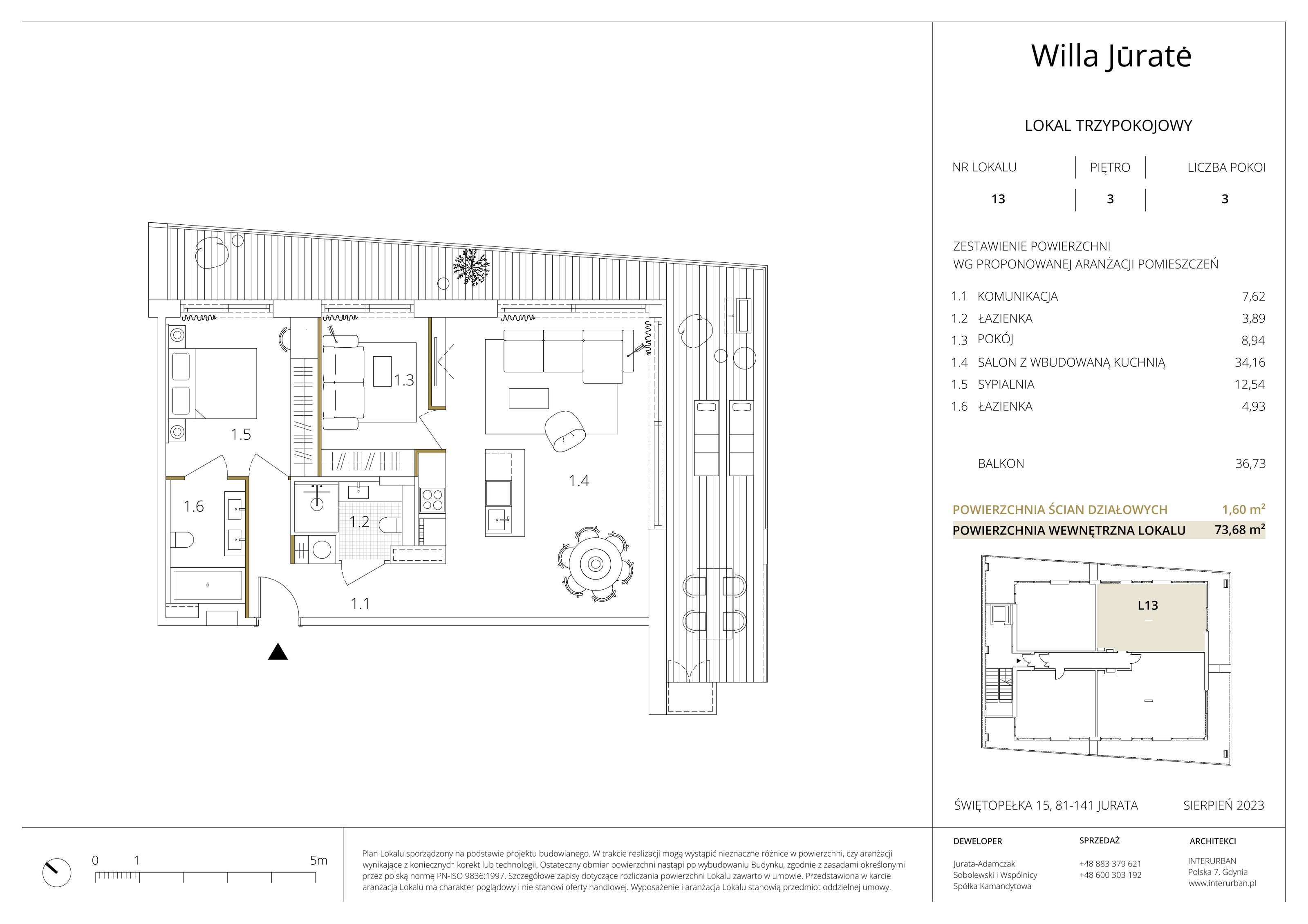 Apartament inwestycyjny 73,68 m², piętro 3, oferta nr 13, Willa Jūratė, Jurata, ul. Świętopełka 15-idx