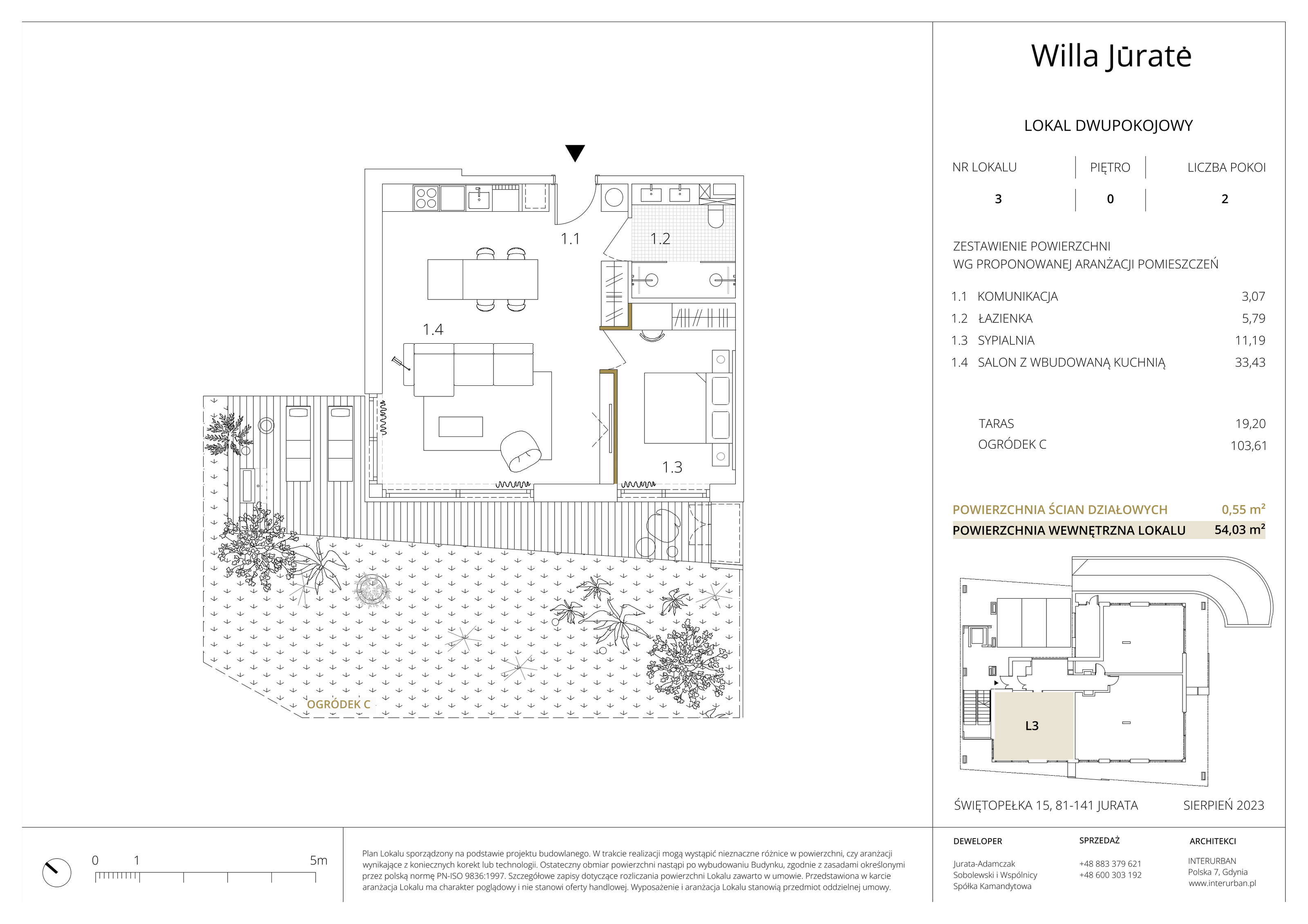 Apartament inwestycyjny 54,03 m², parter, oferta nr 3, Willa Jūratė, Jurata, ul. Świętopełka 15-idx