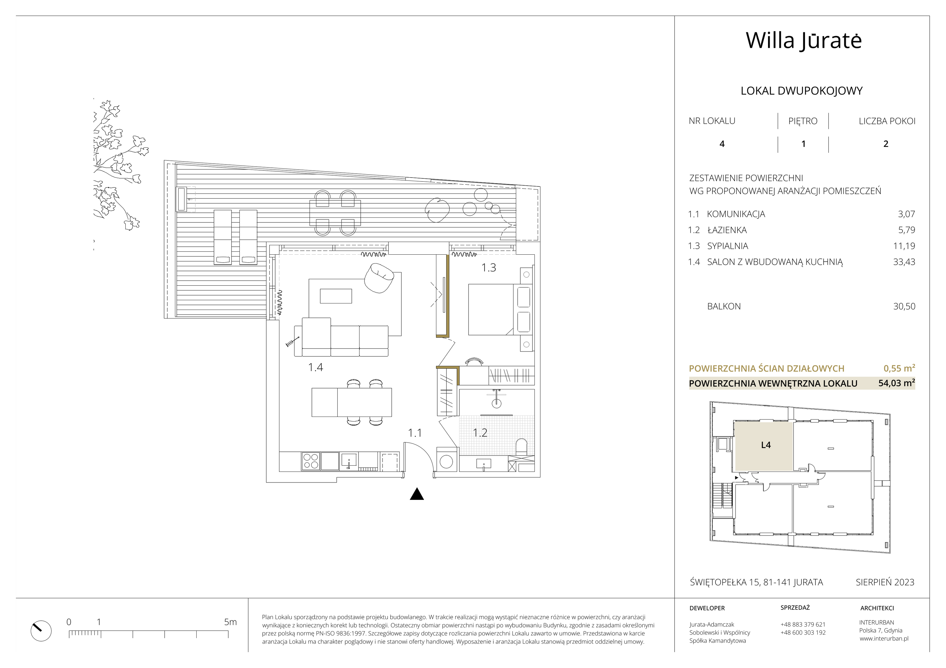 Apartament inwestycyjny 54,03 m², piętro 1, oferta nr 4, Willa Jūratė, Jurata, ul. Świętopełka 15-idx