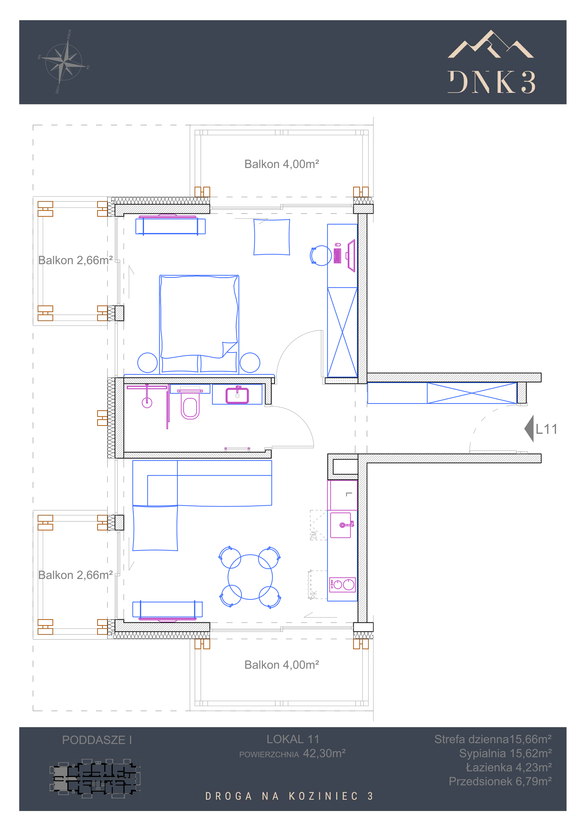 Apartament 42,30 m², piętro 1, oferta nr L11, Apartamenty DNK3, Zakopane, Koziniec, ul. Droga Na Koziniec 3-idx