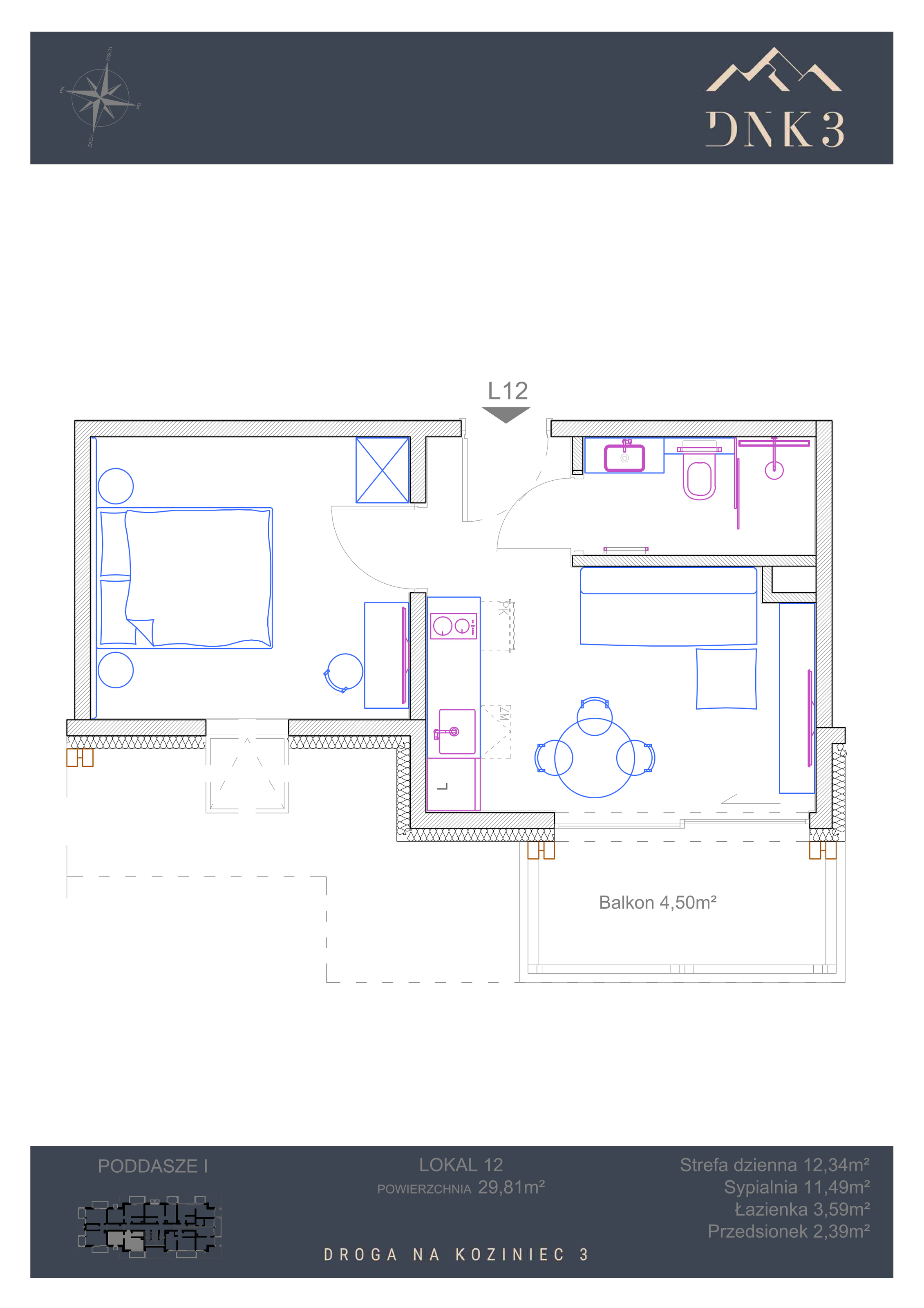 Apartament 29,81 m², piętro 1, oferta nr L12, Apartamenty DNK3, Zakopane, Koziniec, ul. Droga Na Koziniec 3-idx