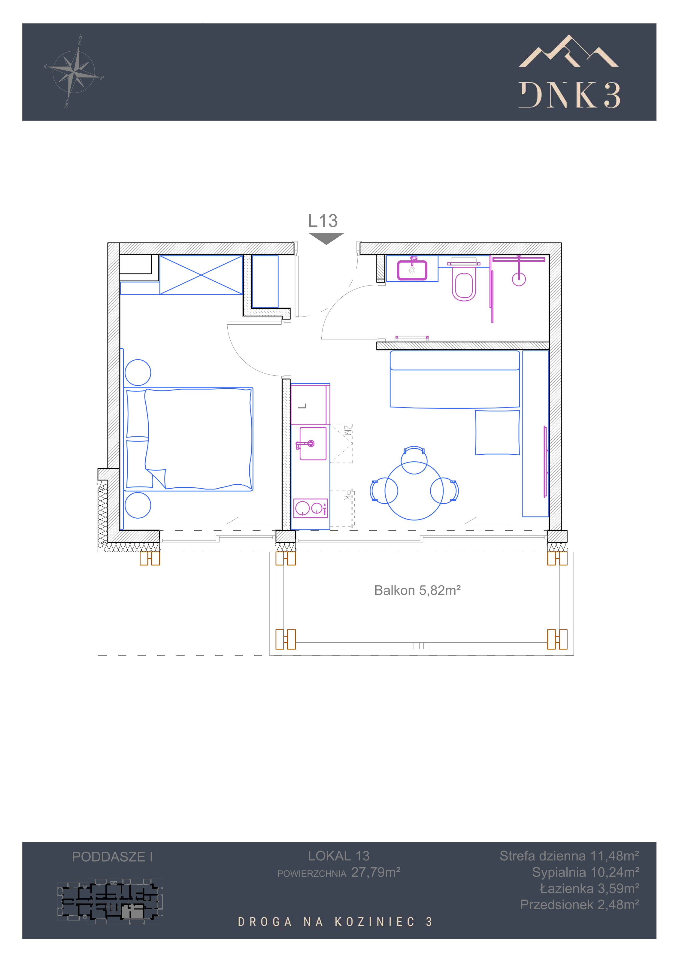 Apartament 27,79 m², piętro 1, oferta nr L13, Apartamenty DNK3, Zakopane, Koziniec, ul. Droga Na Koziniec 3-idx