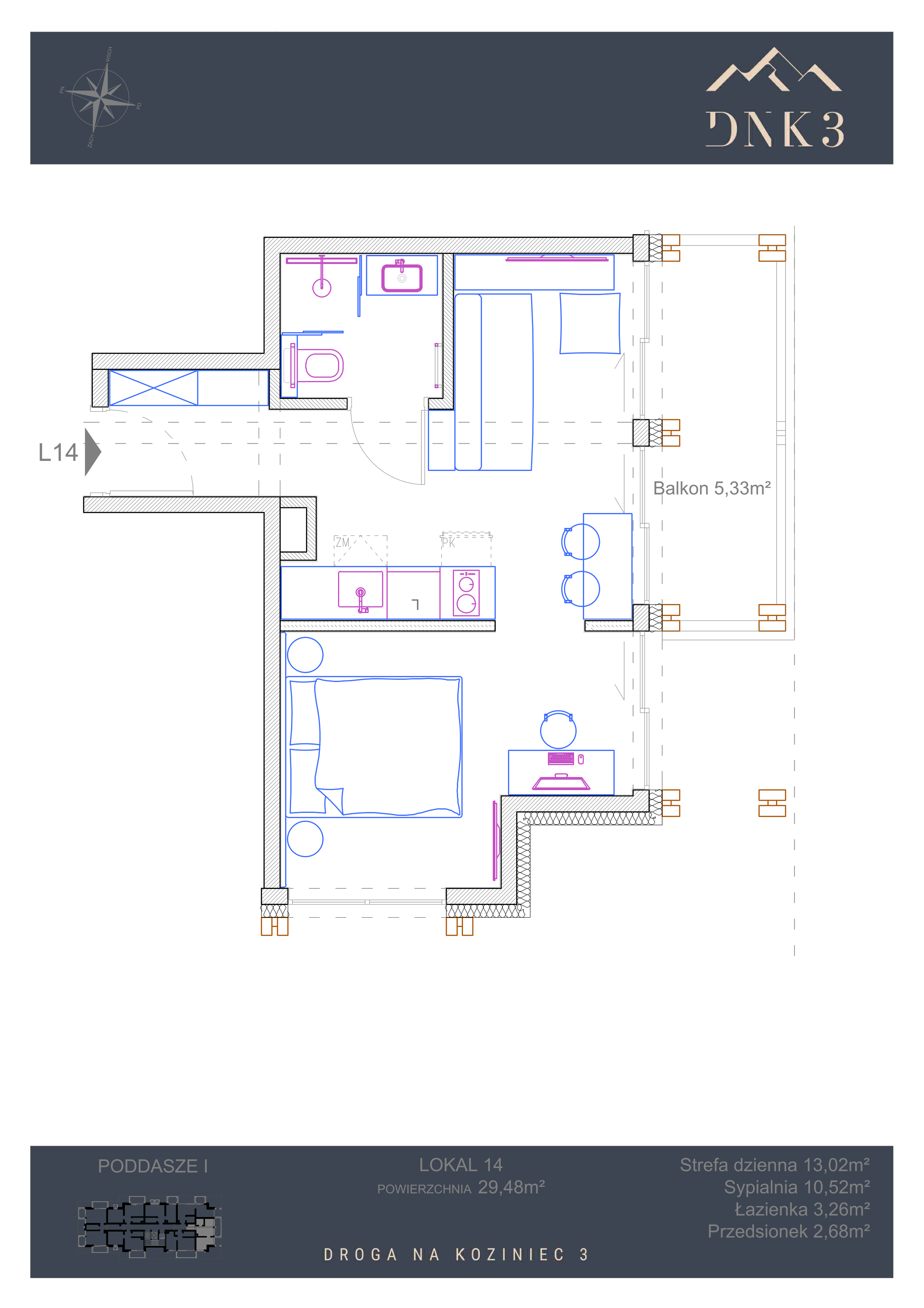 Apartament 29,48 m², piętro 1, oferta nr L14, Apartamenty DNK3, Zakopane, Koziniec, ul. Droga Na Koziniec 3-idx