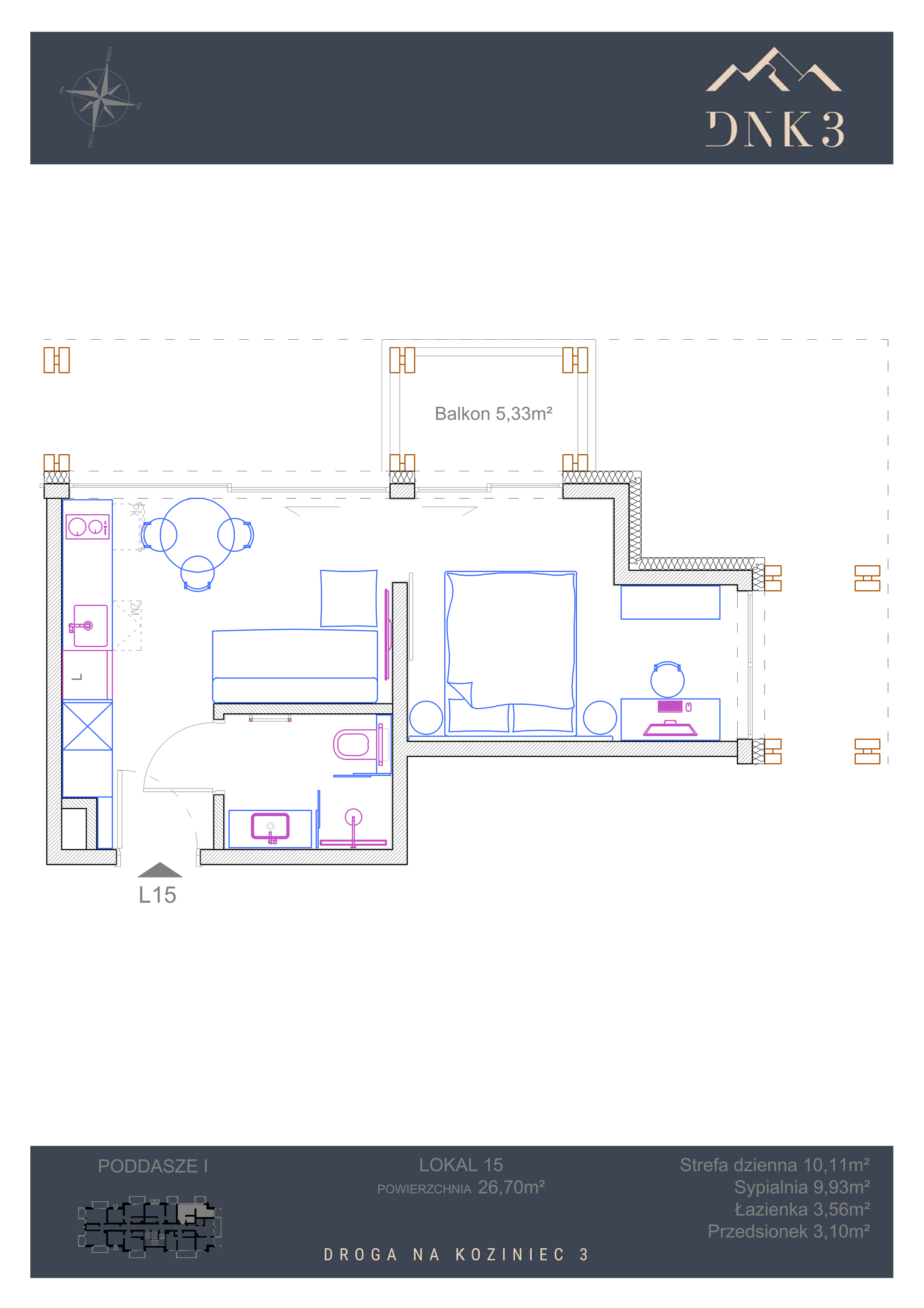 Apartament 26,70 m², piętro 1, oferta nr L15, Apartamenty DNK3, Zakopane, Koziniec, ul. Droga Na Koziniec 3-idx