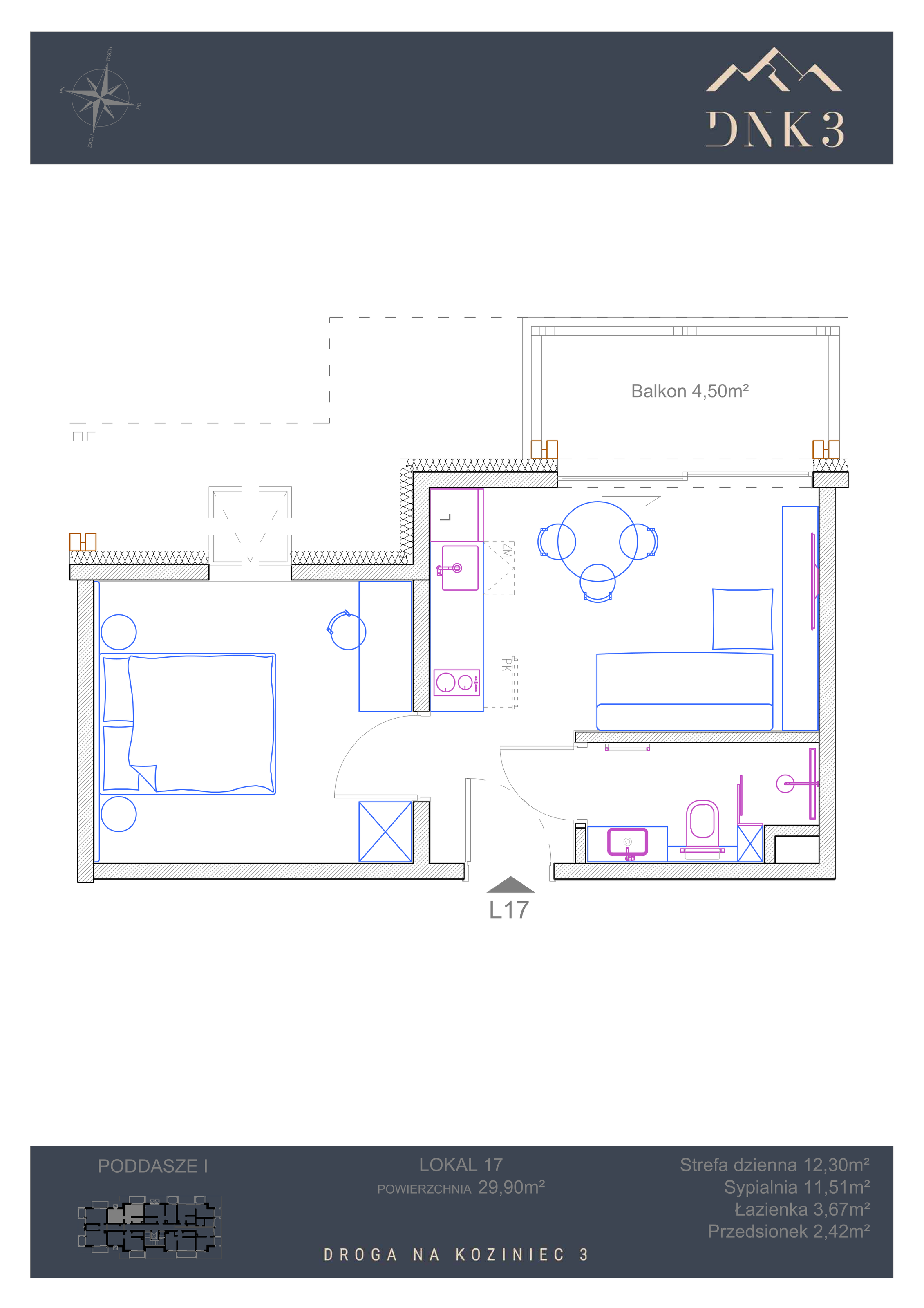 Apartament 29,90 m², piętro 1, oferta nr L17, Apartamenty DNK3, Zakopane, Koziniec, ul. Droga Na Koziniec 3-idx