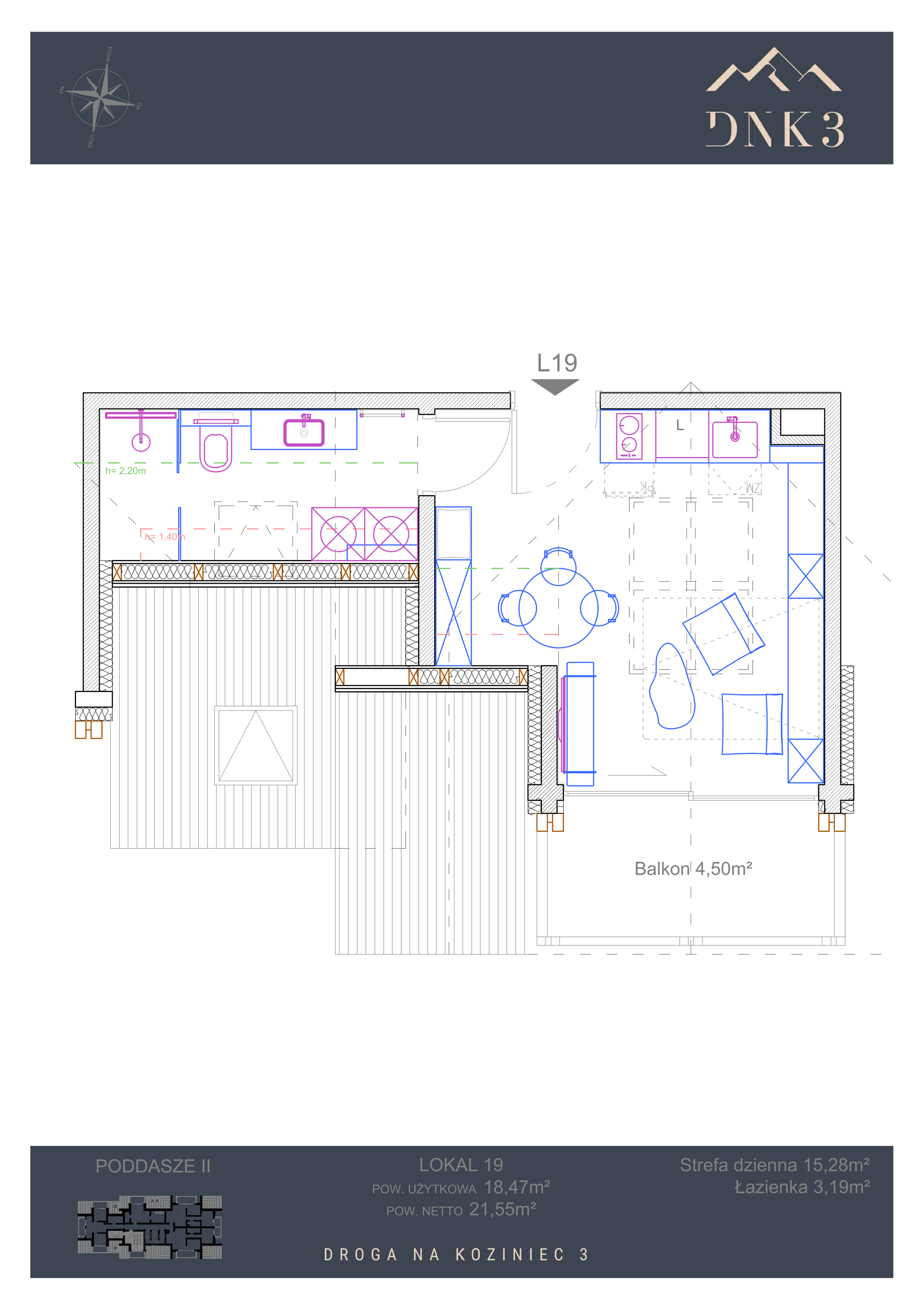 Apartament 21,55 m², piętro 2, oferta nr L19, Apartamenty DNK3, Zakopane, Koziniec, ul. Droga Na Koziniec 3-idx