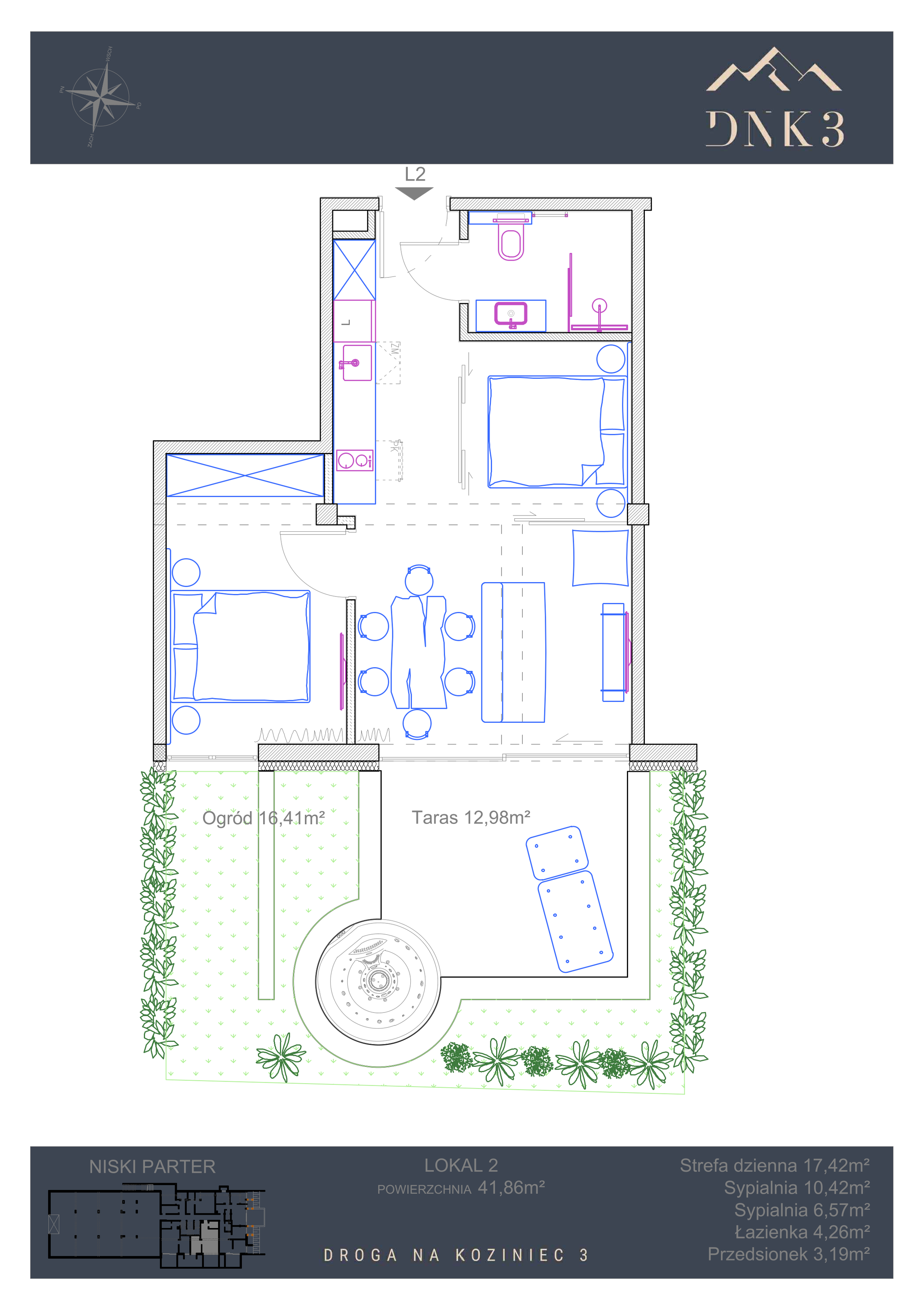 Apartament 41,86 m², parter, oferta nr L2, Apartamenty DNK3, Zakopane, Koziniec, ul. Droga Na Koziniec 3-idx