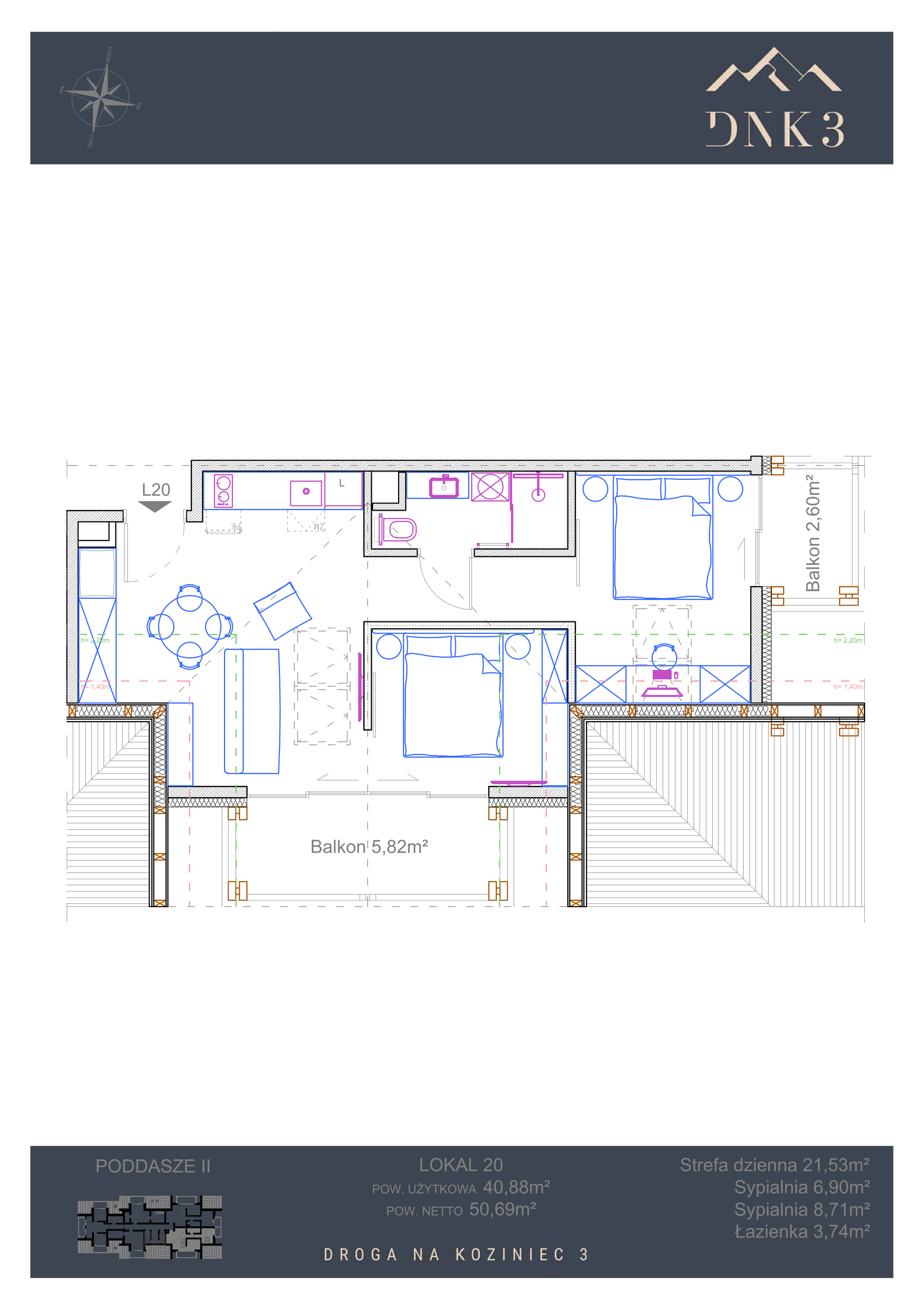 Apartament 50,69 m², piętro 2, oferta nr L20, Apartamenty DNK3, Zakopane, Koziniec, ul. Droga Na Koziniec 3-idx