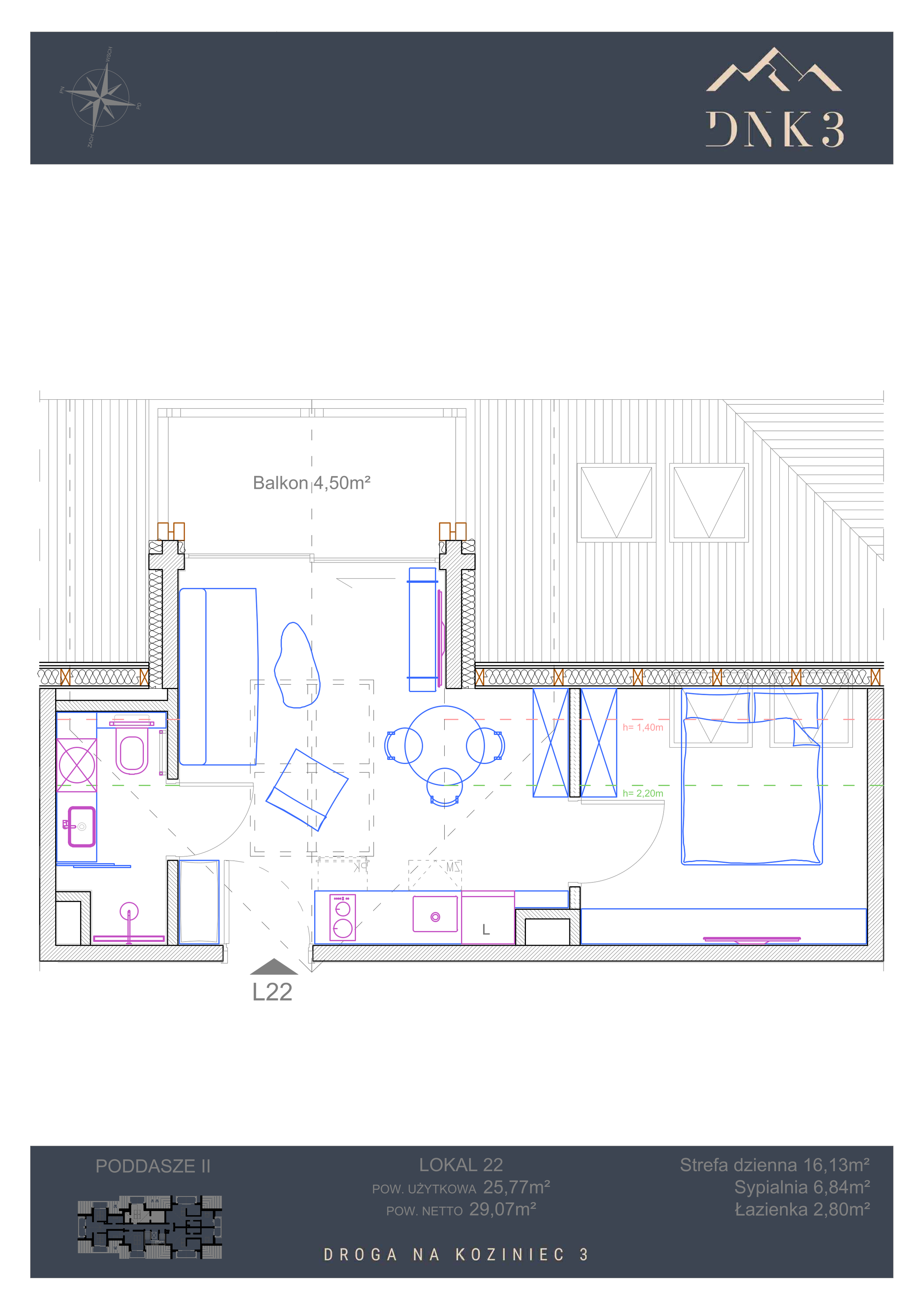 Apartament 29,07 m², piętro 2, oferta nr L22, Apartamenty DNK3, Zakopane, Koziniec, ul. Droga Na Koziniec 3-idx