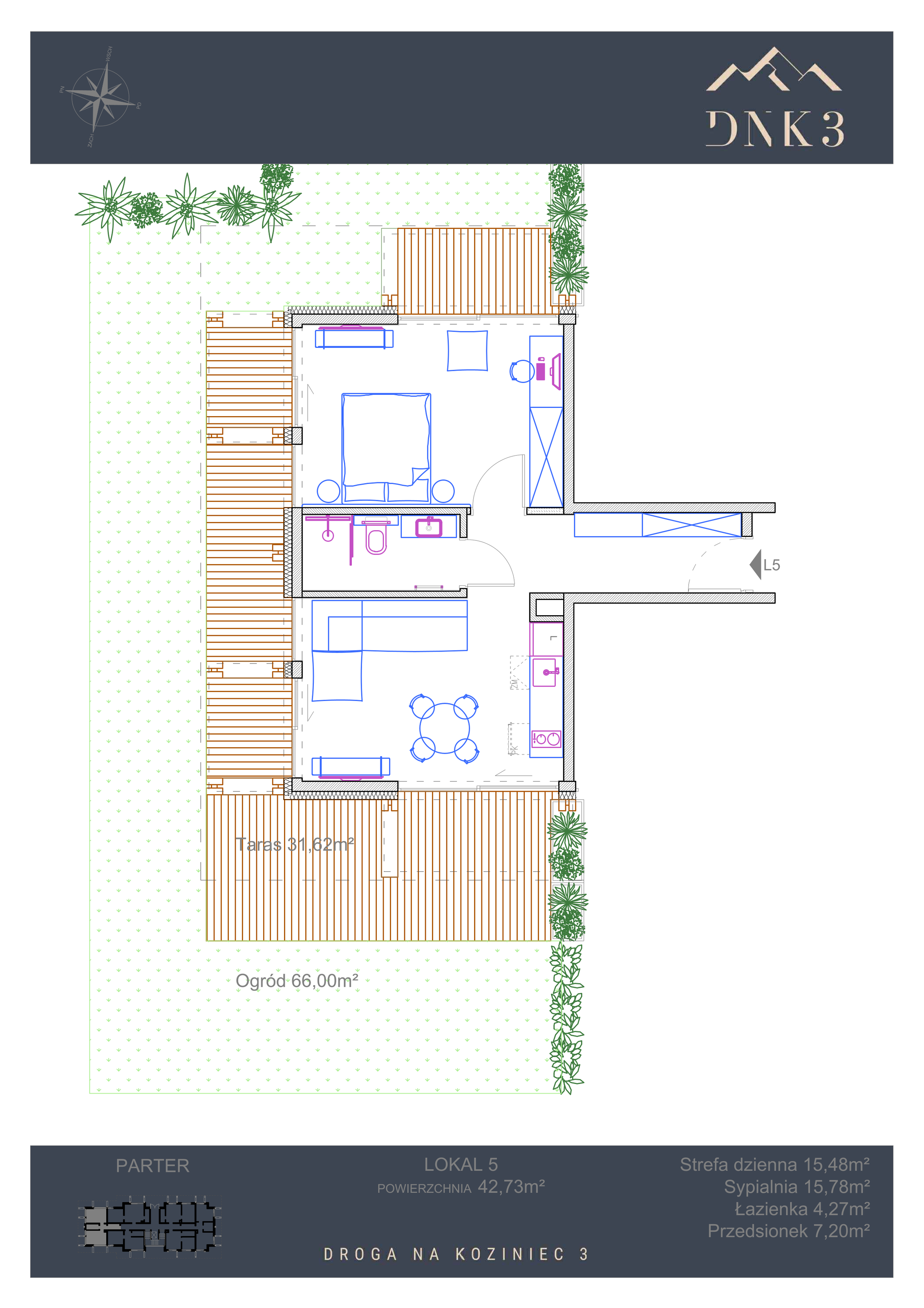 Apartament 42,73 m², parter, oferta nr L5, Apartamenty DNK3, Zakopane, Koziniec, ul. Droga Na Koziniec 3-idx